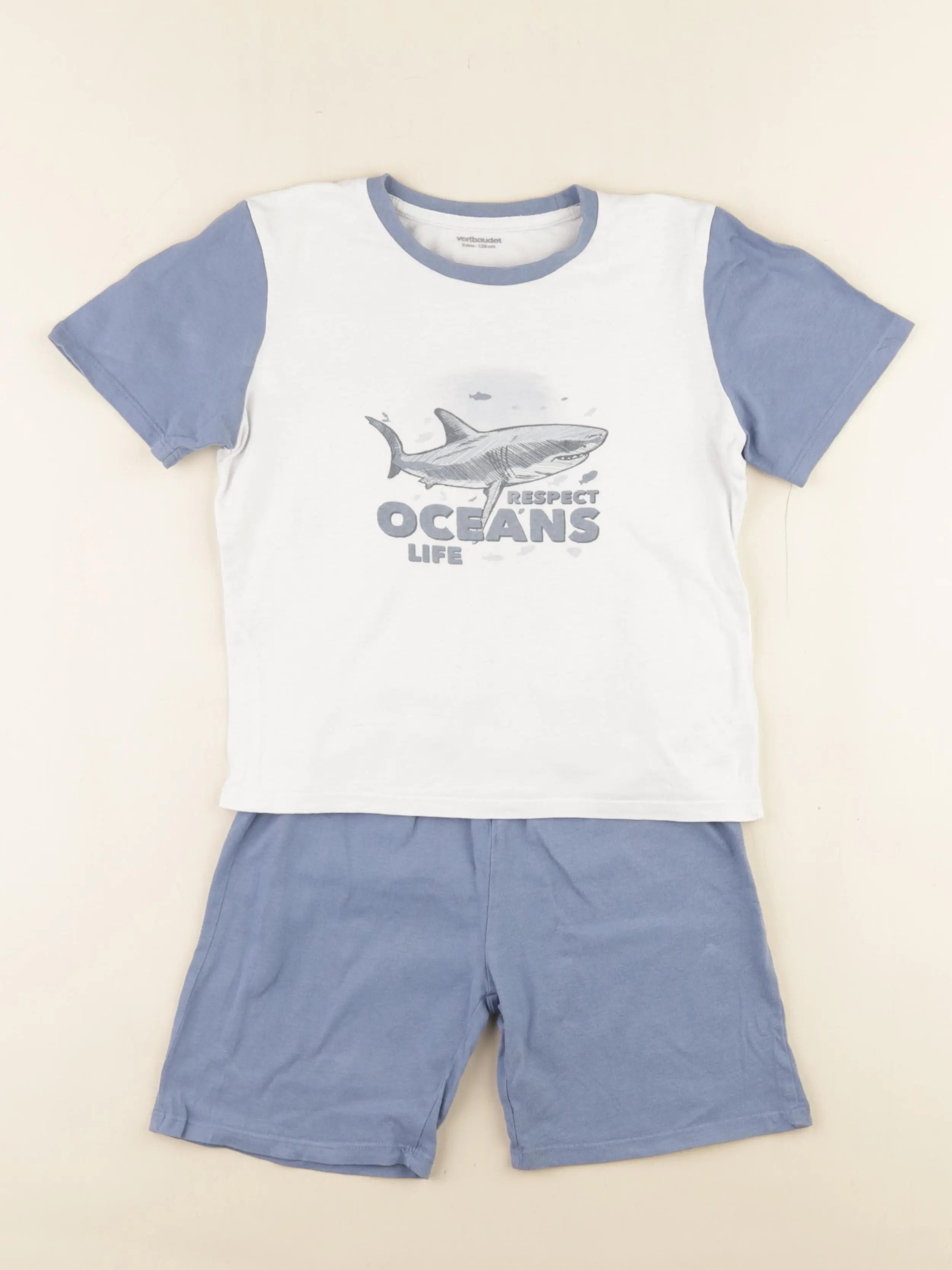 Vertbaudet - pyjama coton blanc, bleu - 8 ans