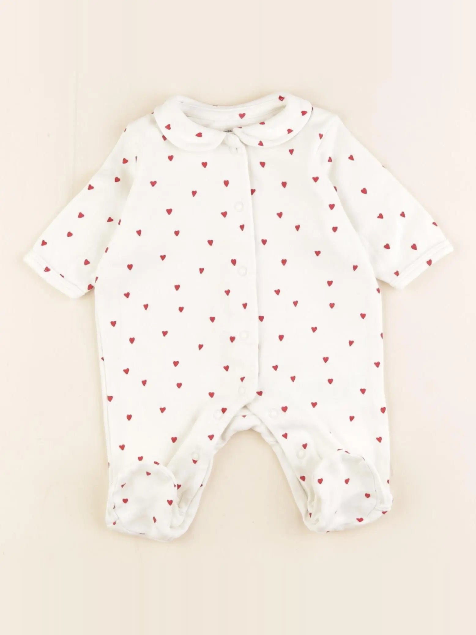 Vertbaudet - pyjama coton beige, rouge - 1 mois