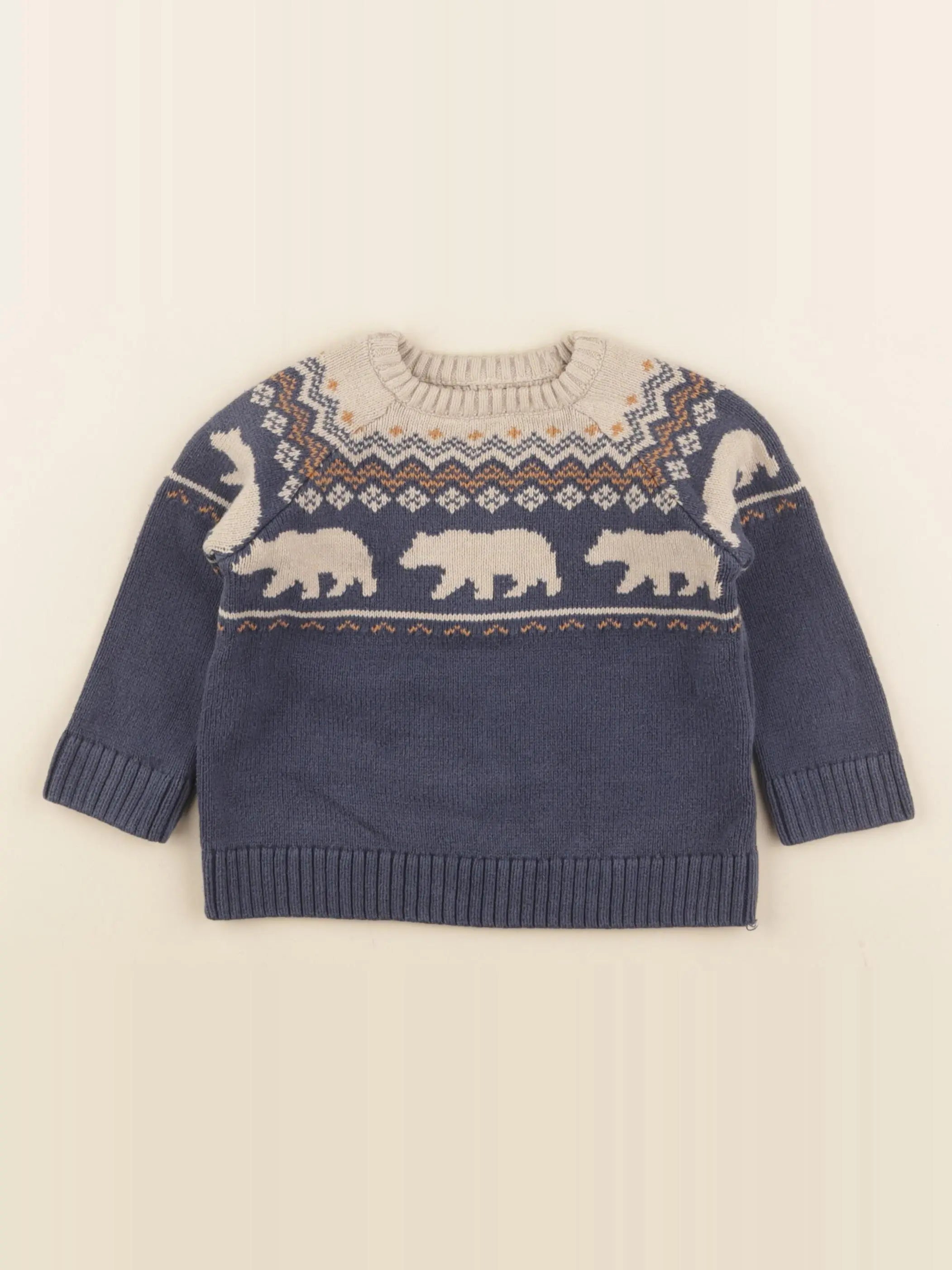 Vertbaudet - pull beige, bleu - 2 ans