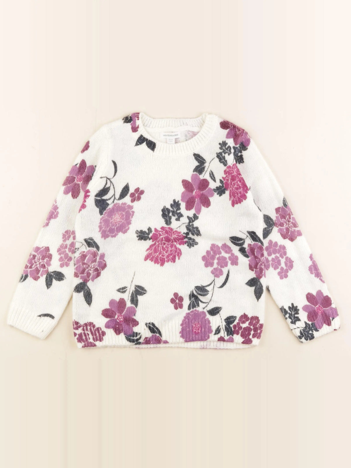 Vertbaudet - pull beige, violet - 5 ans
