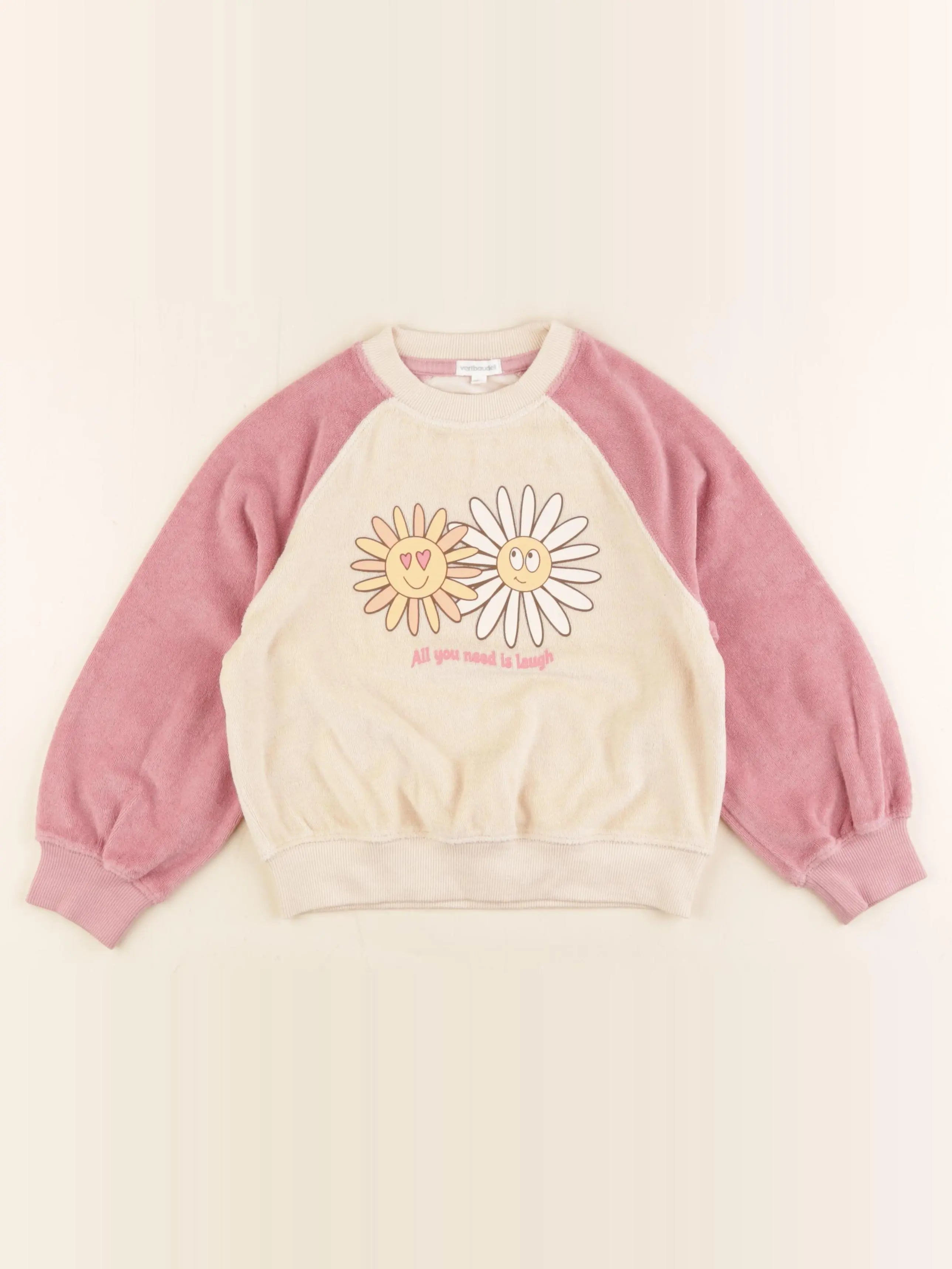 Vertbaudet - sweat rose, beige - 6 ans