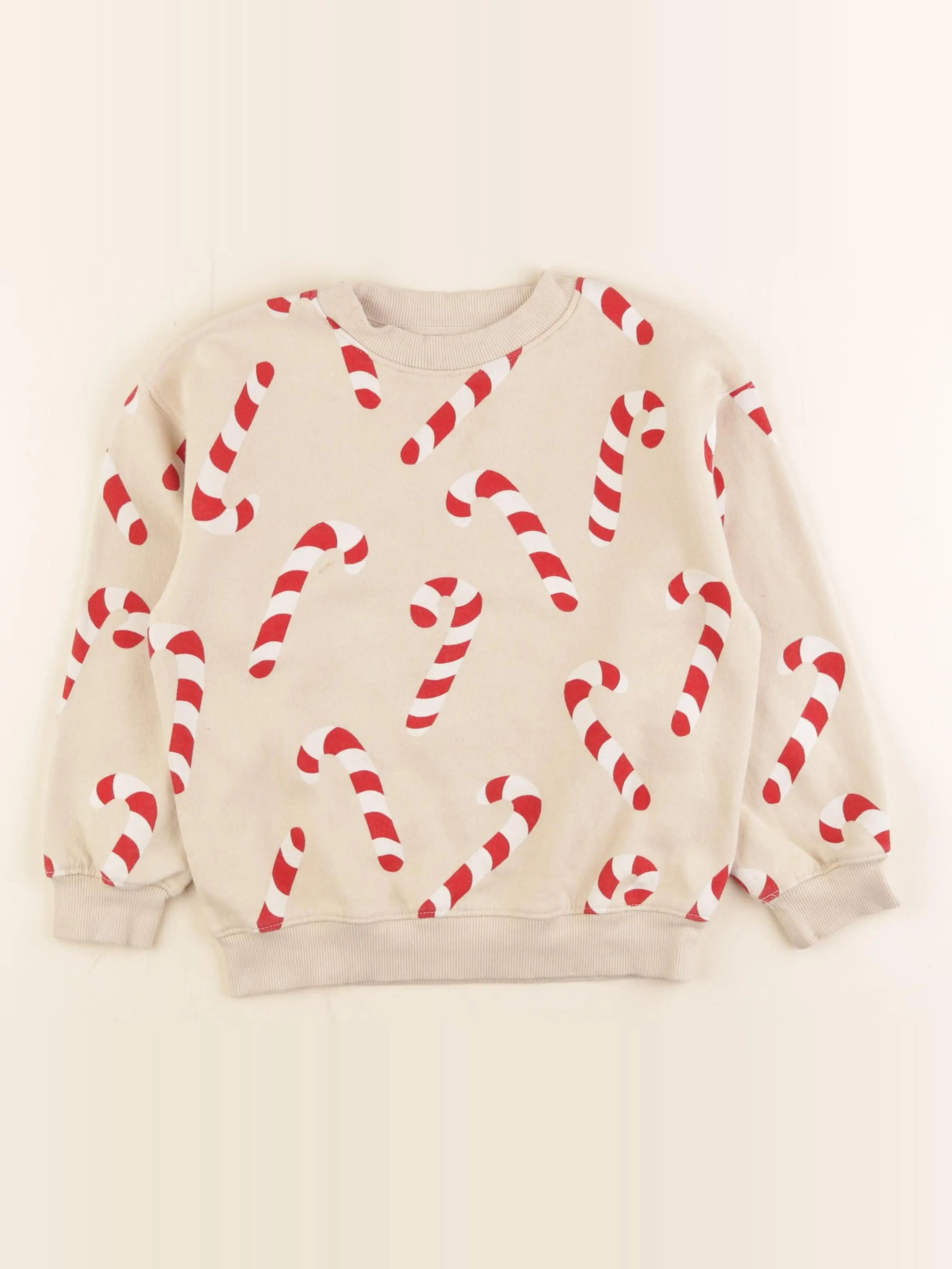 H&M - sweat beige, rouge - 4/6 ans