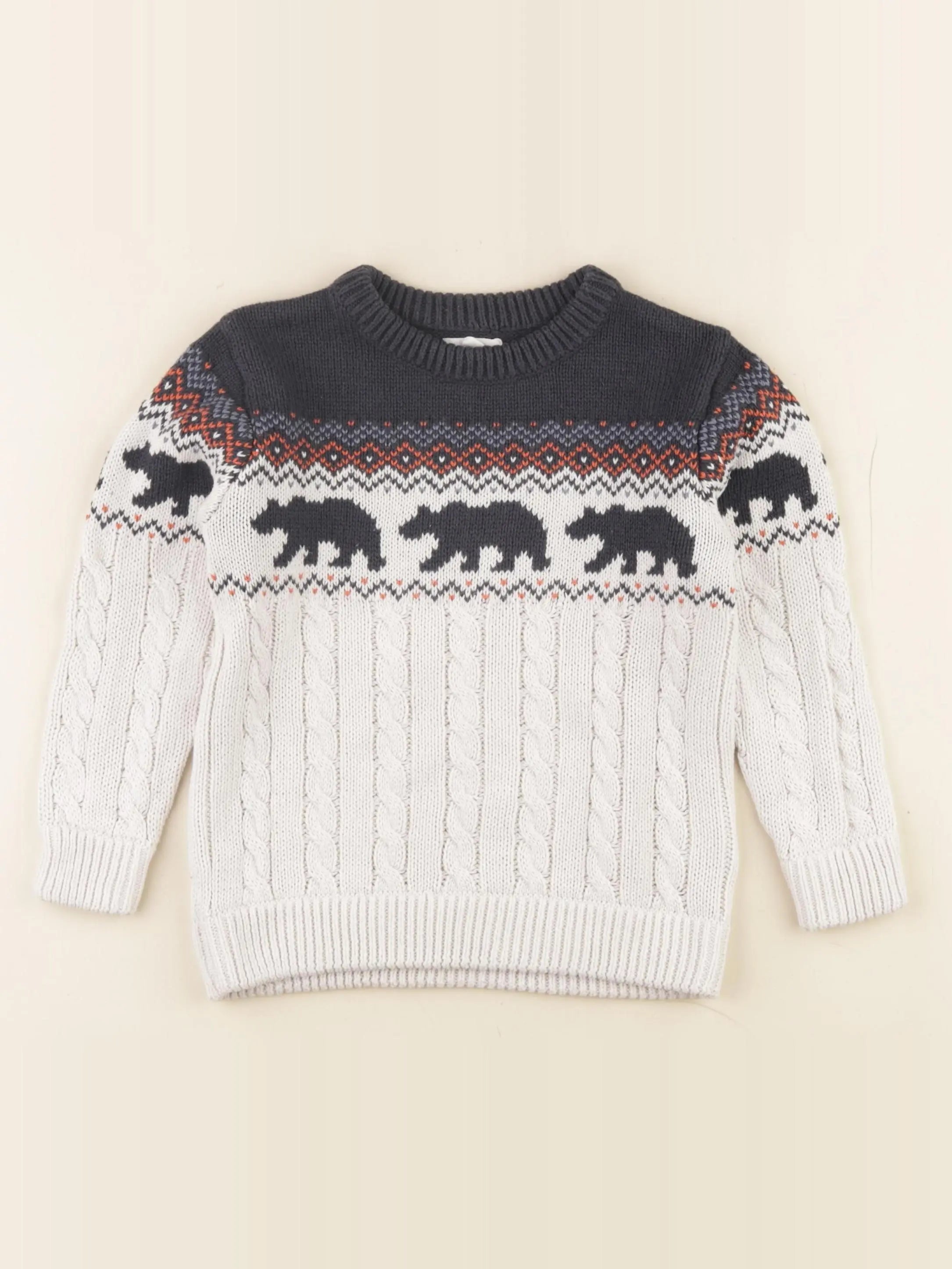 Vertbaudet - pull bleu, beige - 4 ans