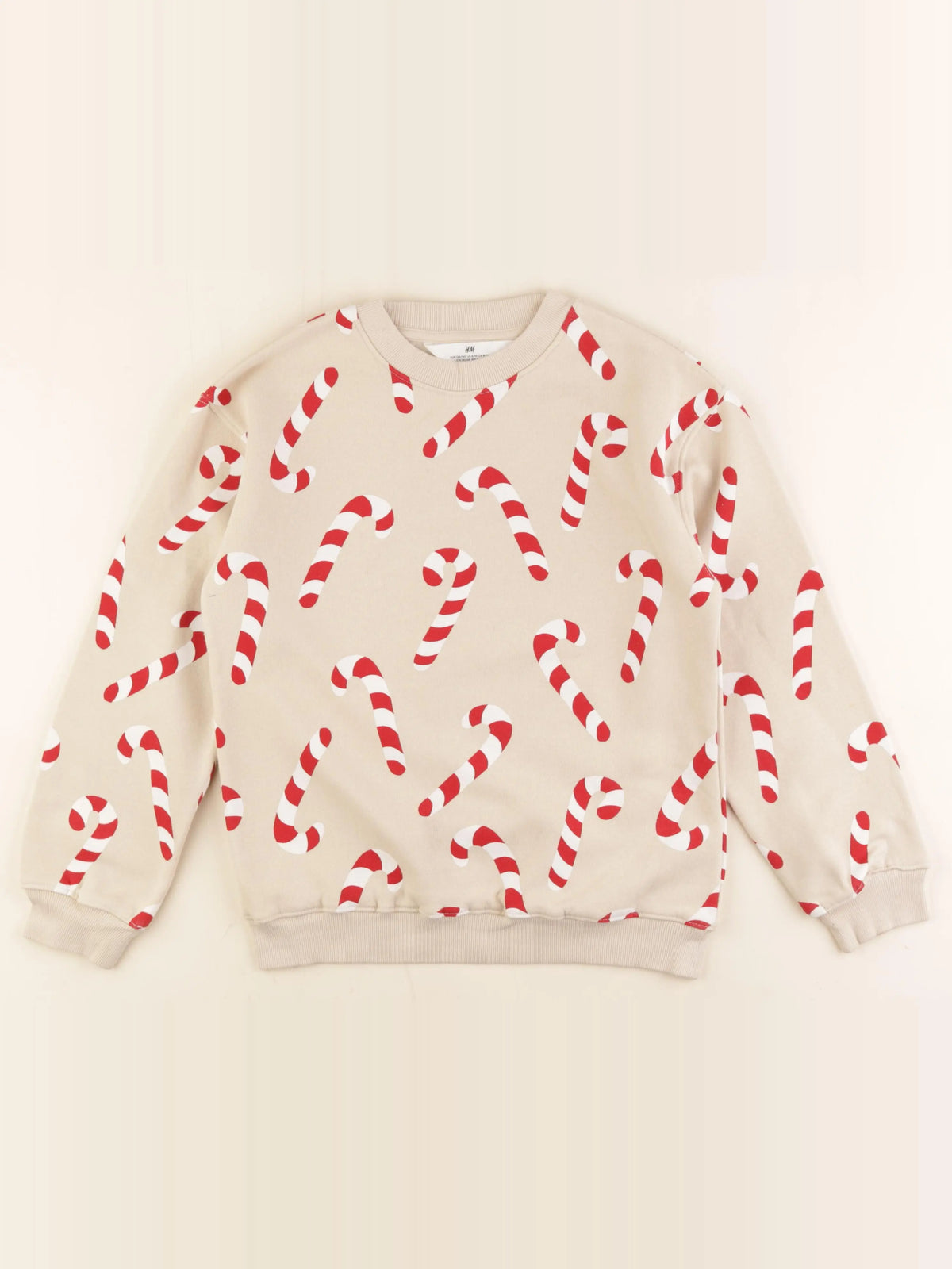 H&M - sweat beige, rouge - 8/10 ans