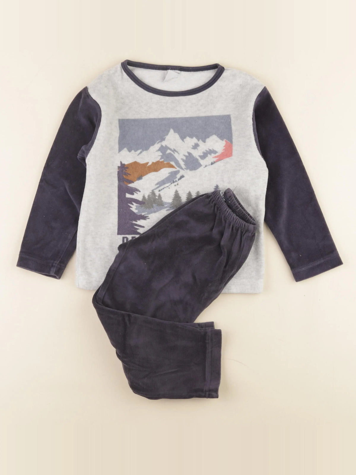 Petit Bateau - pyjama velours bleu, gris - 4 ans