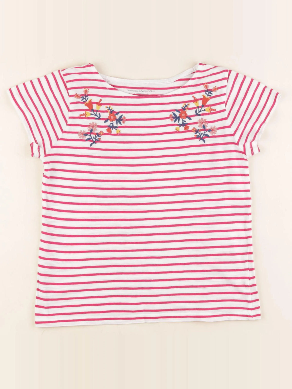Monoprix - tee-shirt blanc, rose - 10 ans