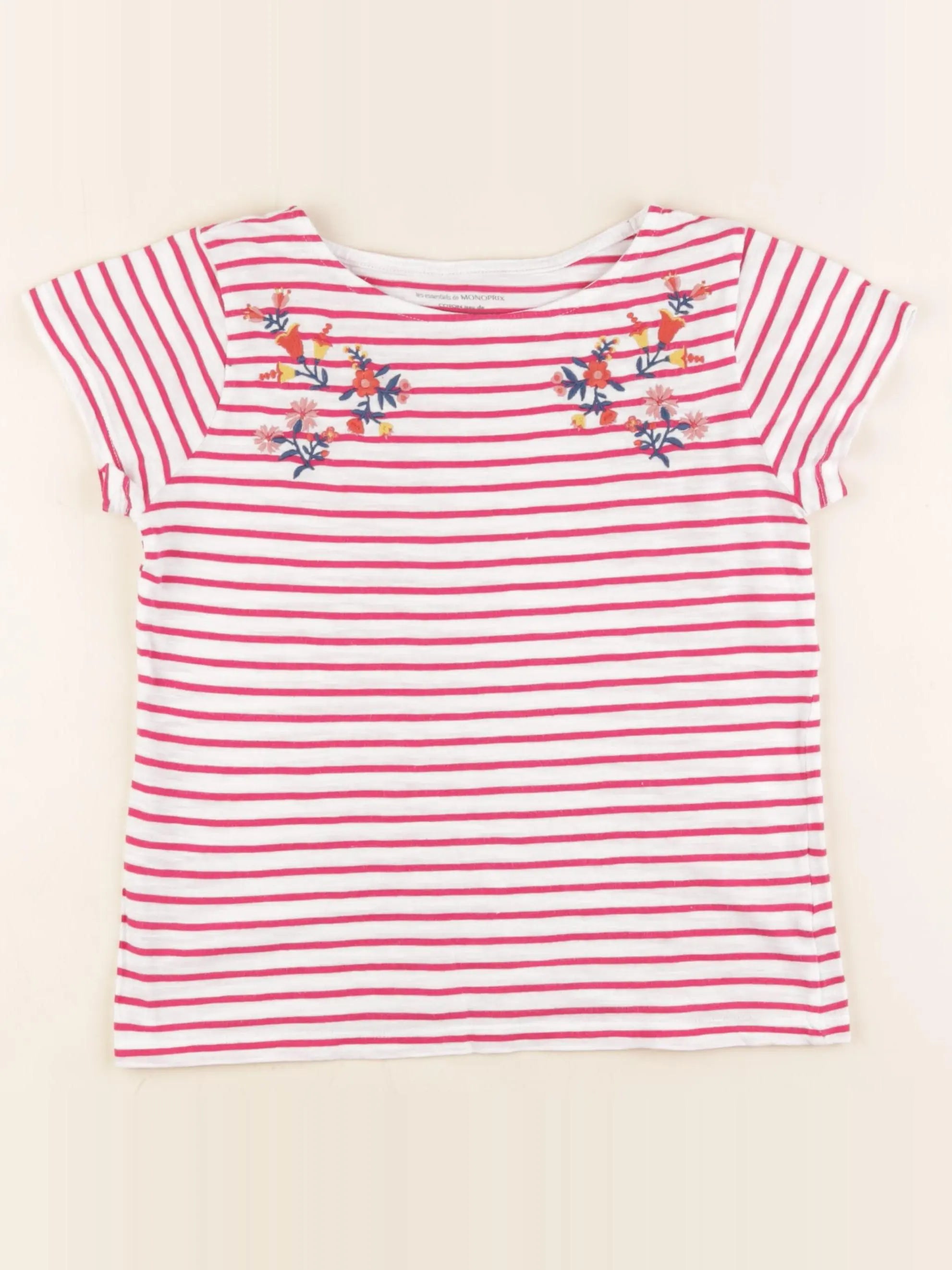 Monoprix - tee-shirt blanc, rose - 10 ans