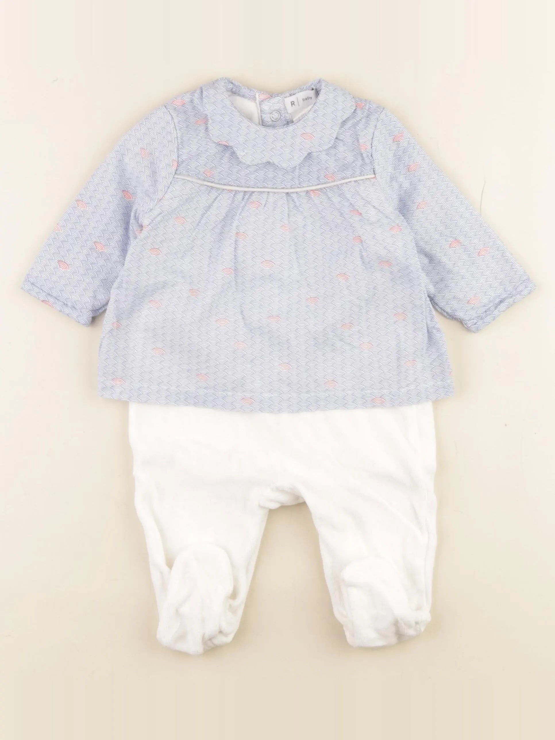 La Redoute - pyjama velours bleu, blanc - 6 mois