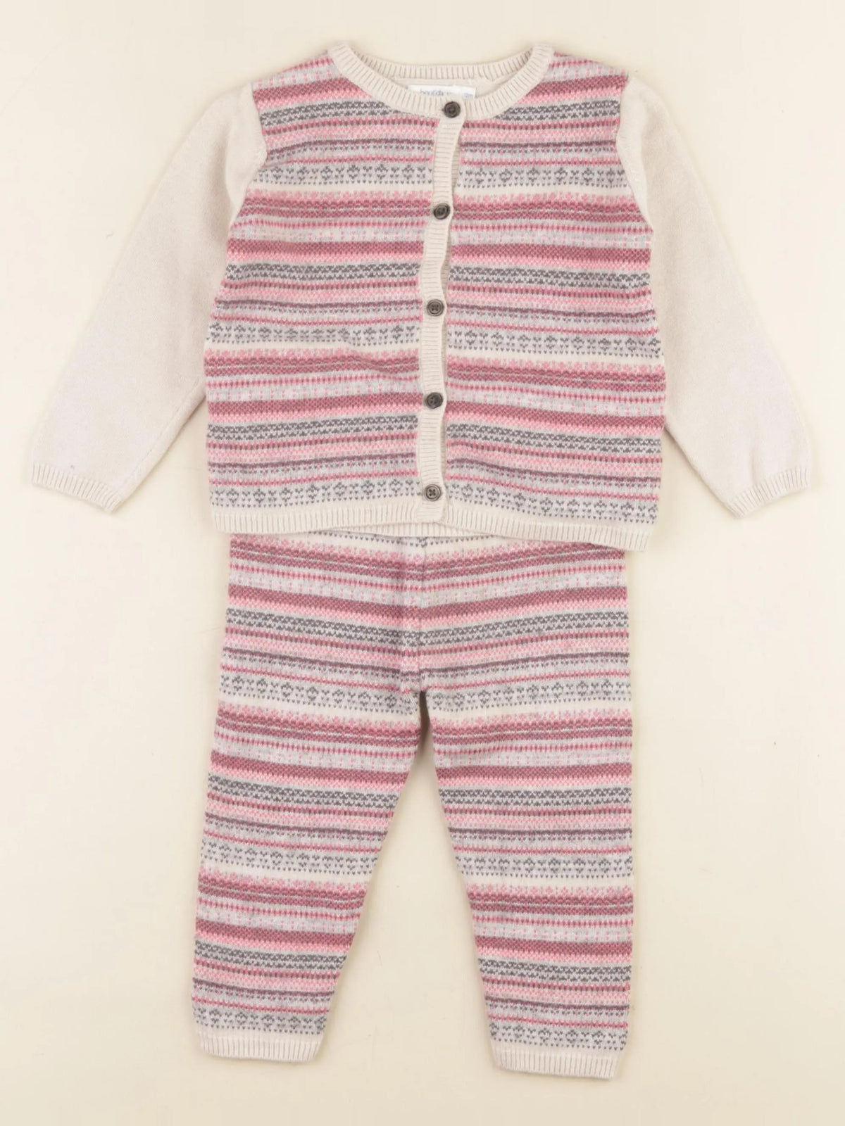 Boutchou - ensemble beige, rose - 12 mois