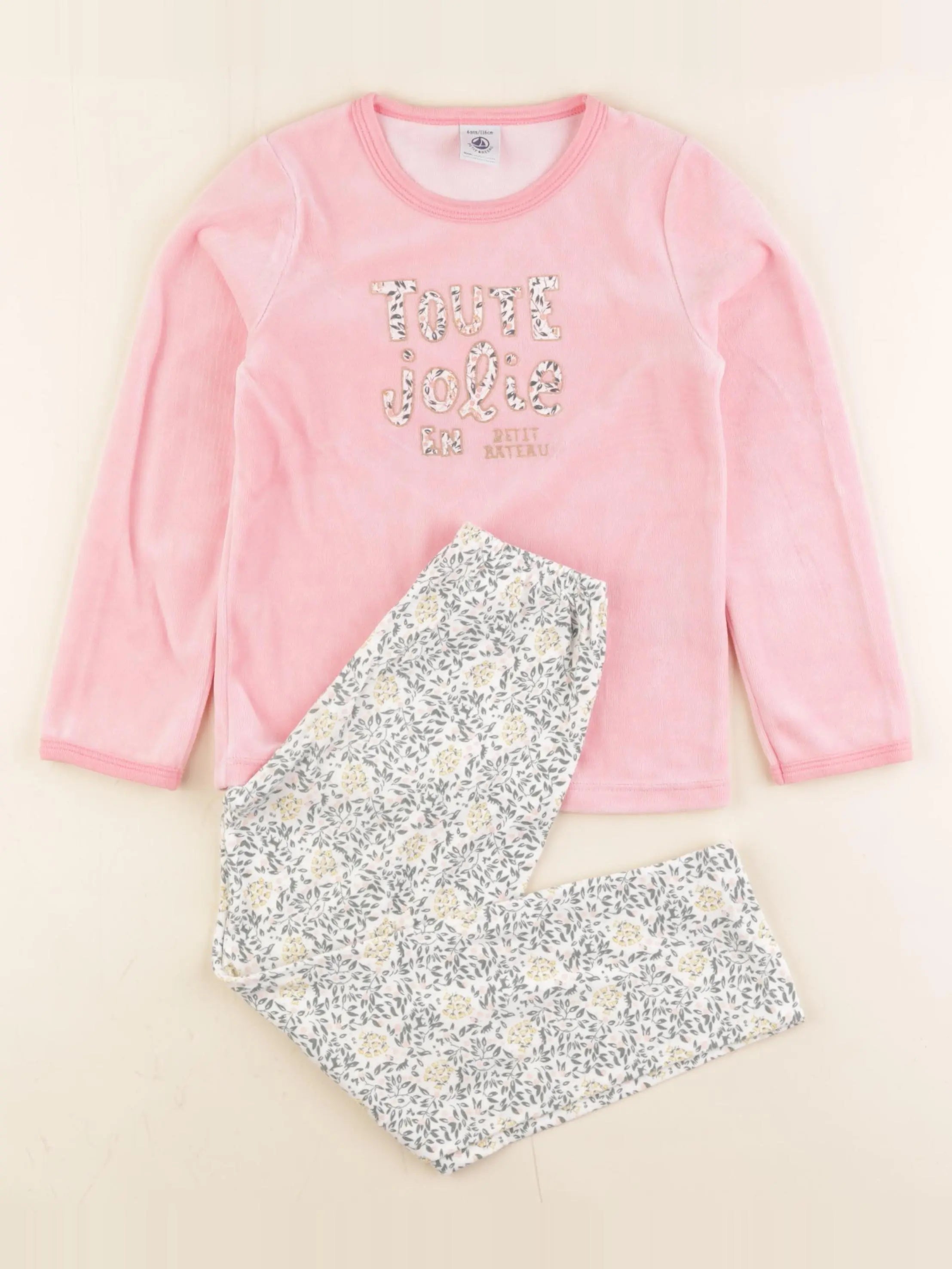 Petit Bateau - pyjama velours rose - 6 ans