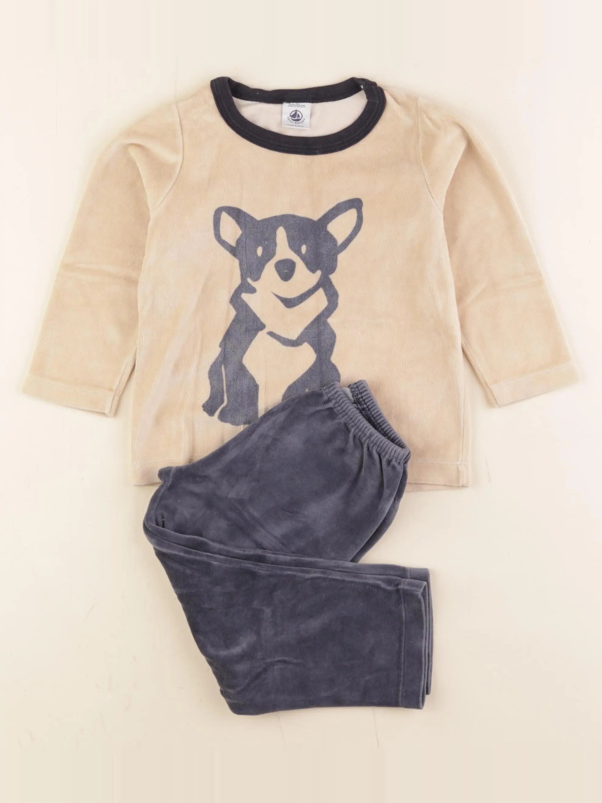 Petit Bateau - pyjama velours beige, bleu - 2 ans