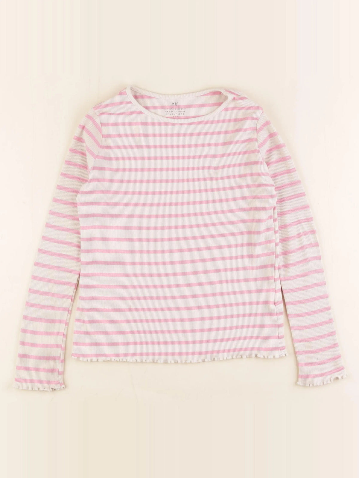 H&M - tee-shirt beige, rose - 6/8 ans