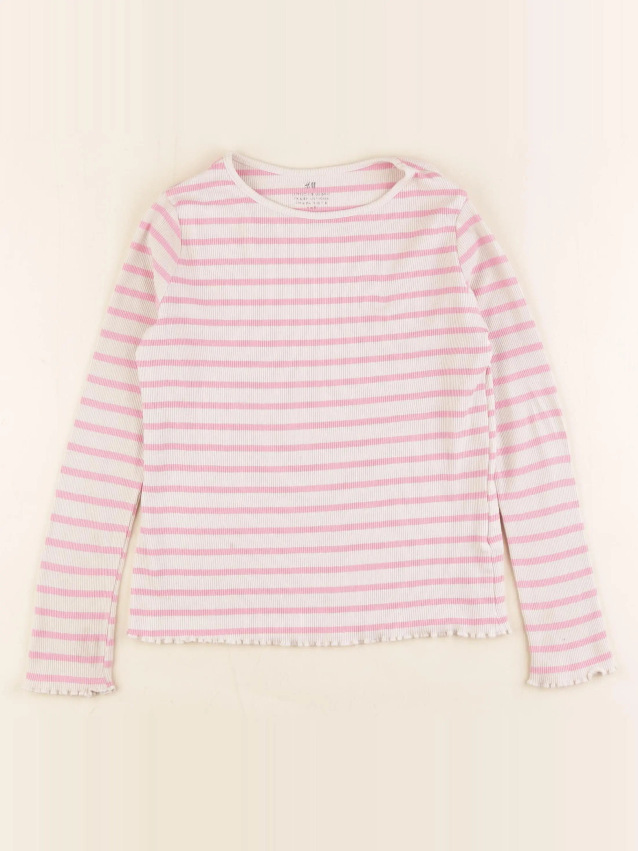 H&M - tee-shirt beige, rose - 6/8 ans