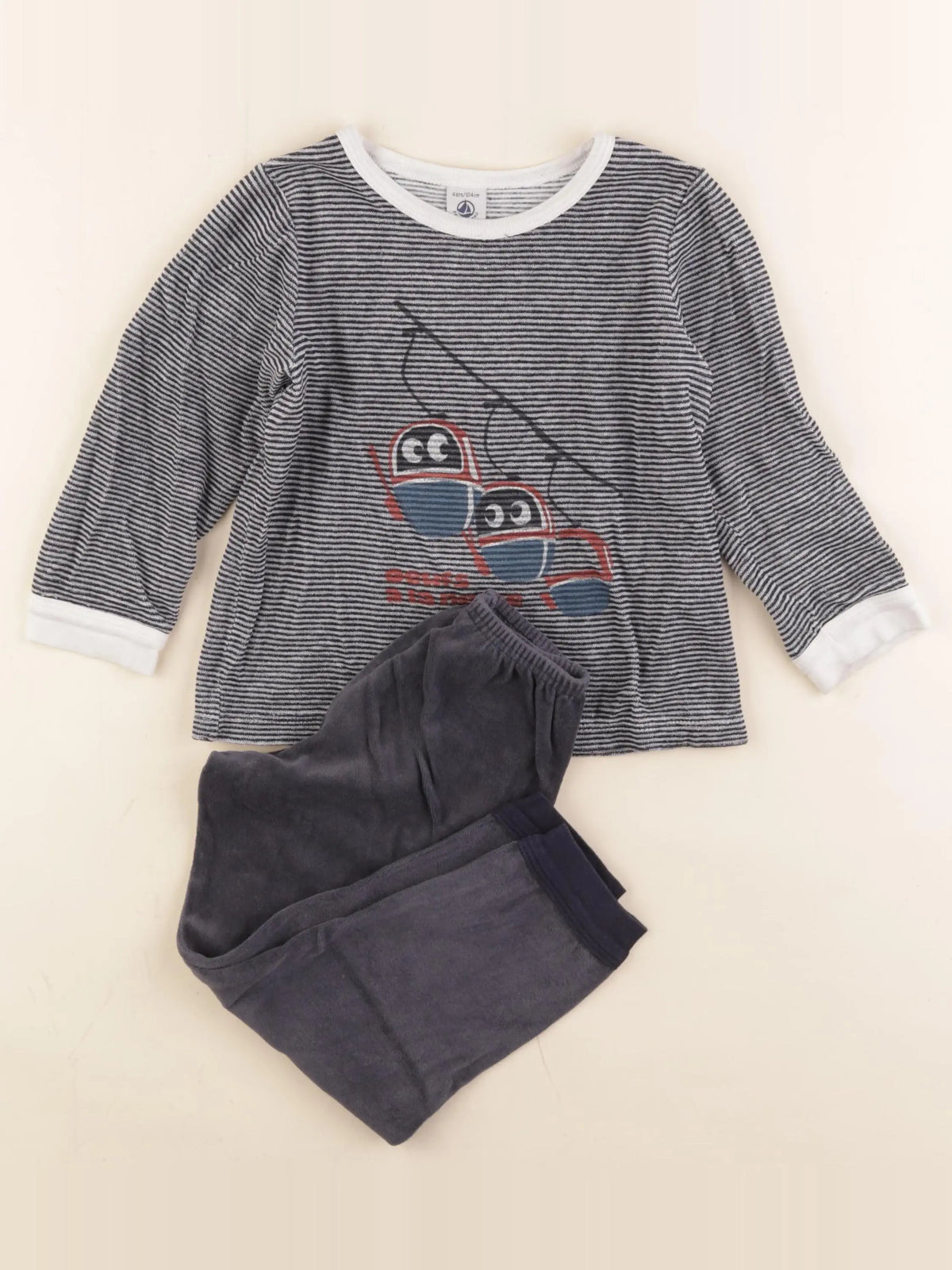 Petit Bateau - pyjama velours noir, gris - 4 ans