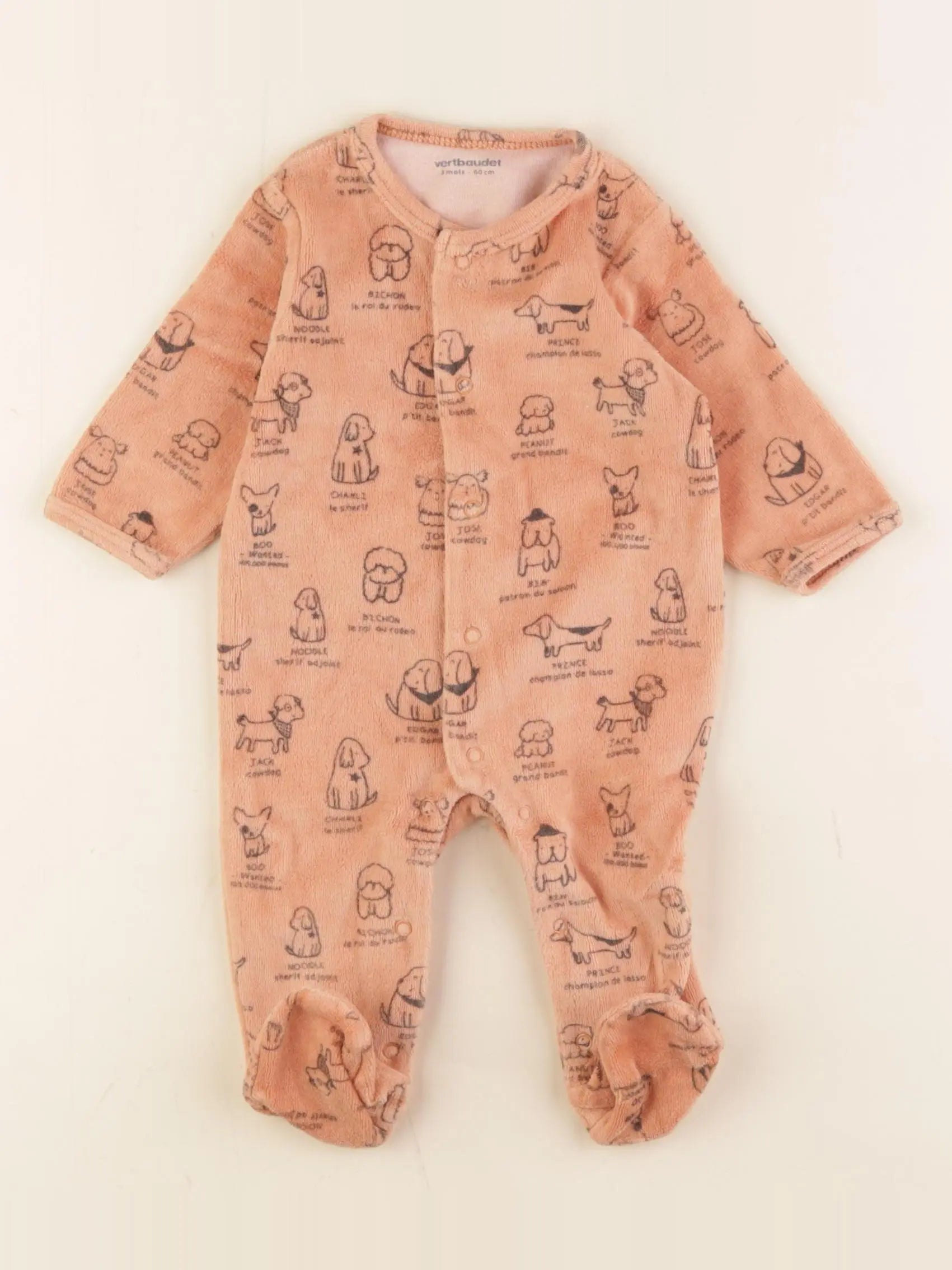 Vertbaudet - pyjama velours marron - 3 mois