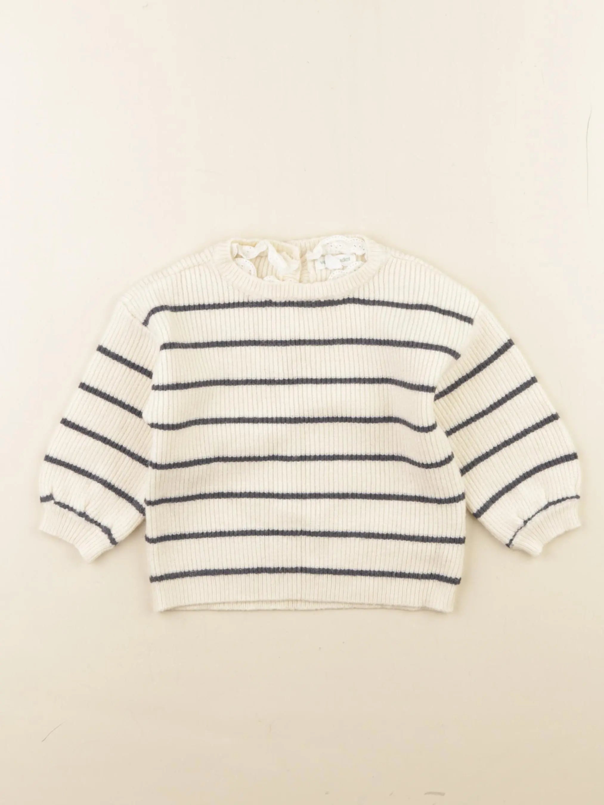 Vertbaudet - pull beige, bleu - 12 mois