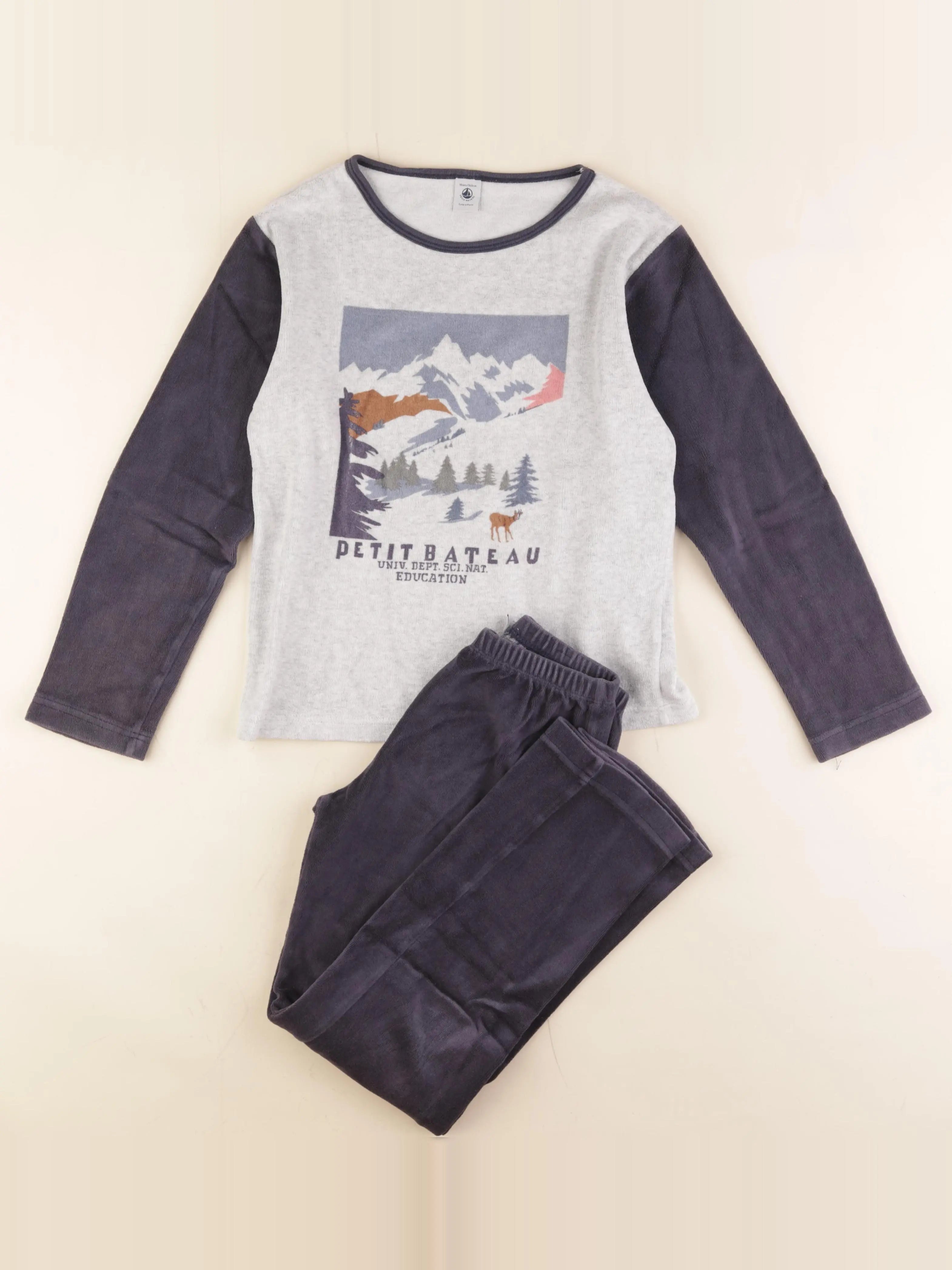 Petit Bateau - pyjama velours bleu - 10 ans
