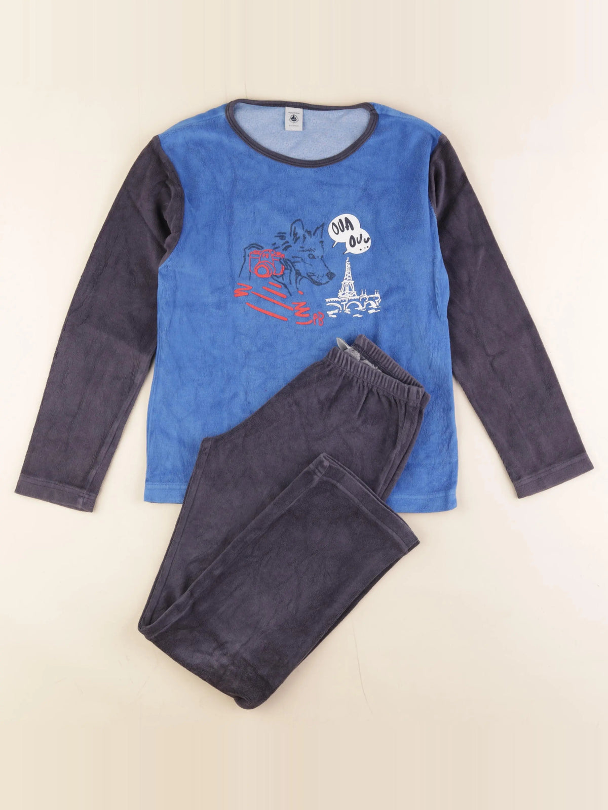 Petit Bateau - pyjama velours bleu - 10 ans