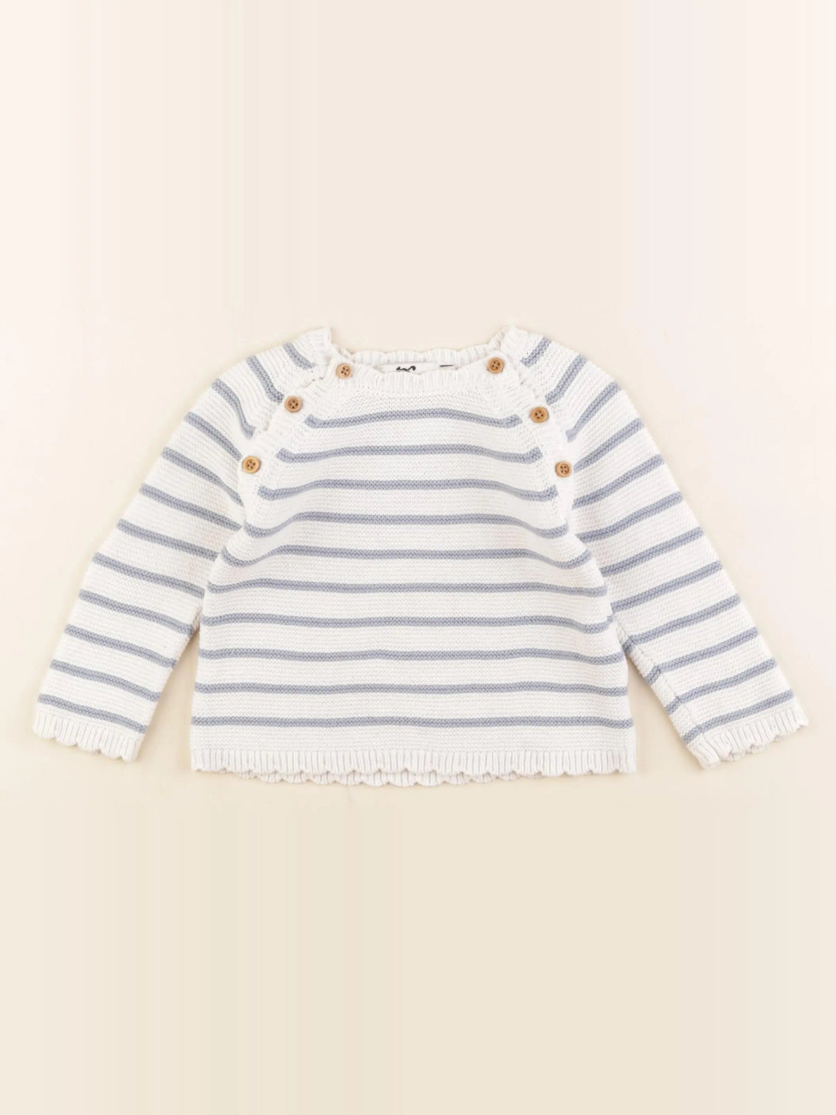 Cyrillus - pull blanc, bleu - 12 mois