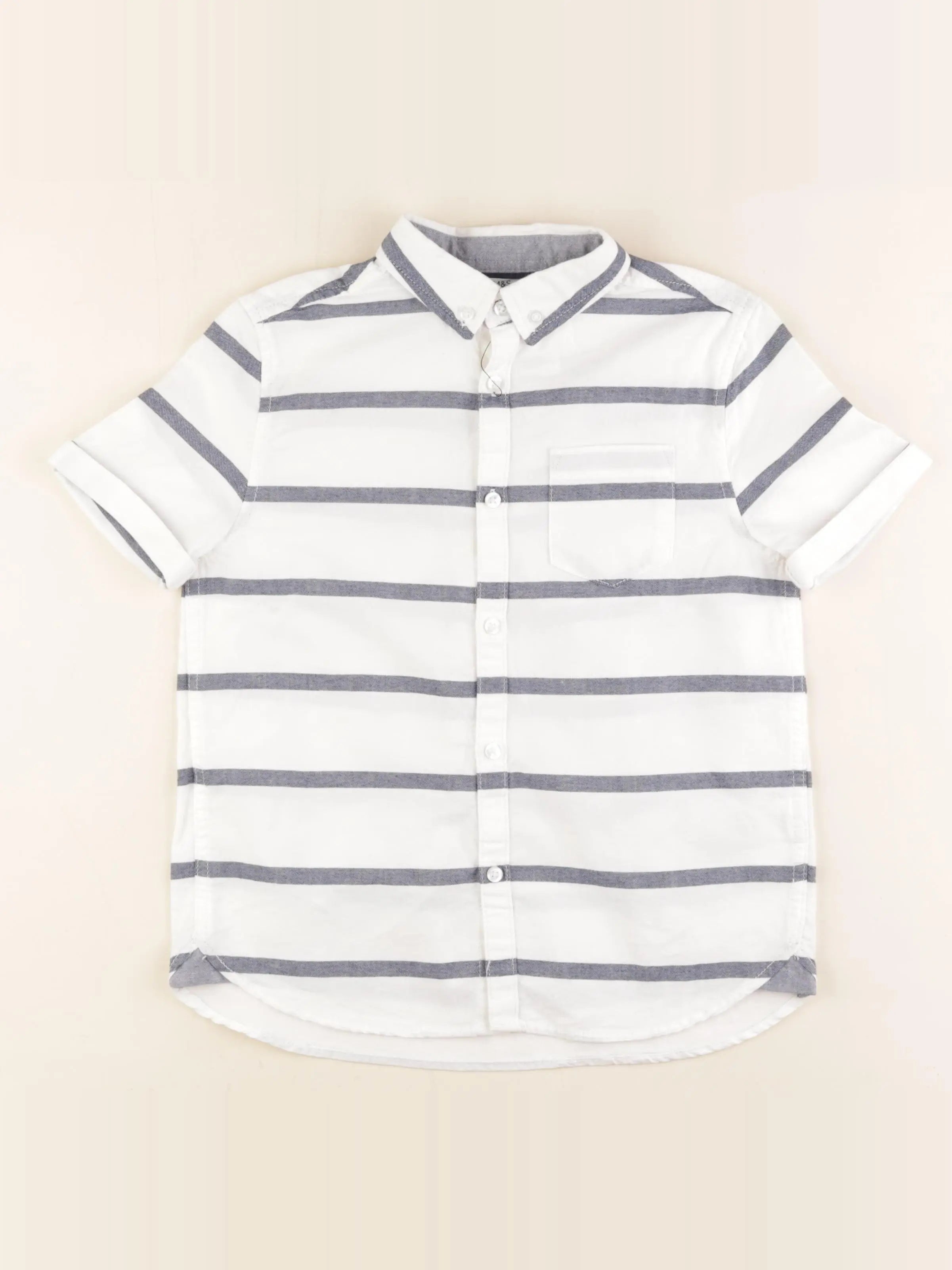 Marks & Spencer  - chemise blanc, bleu - 7/8 ans