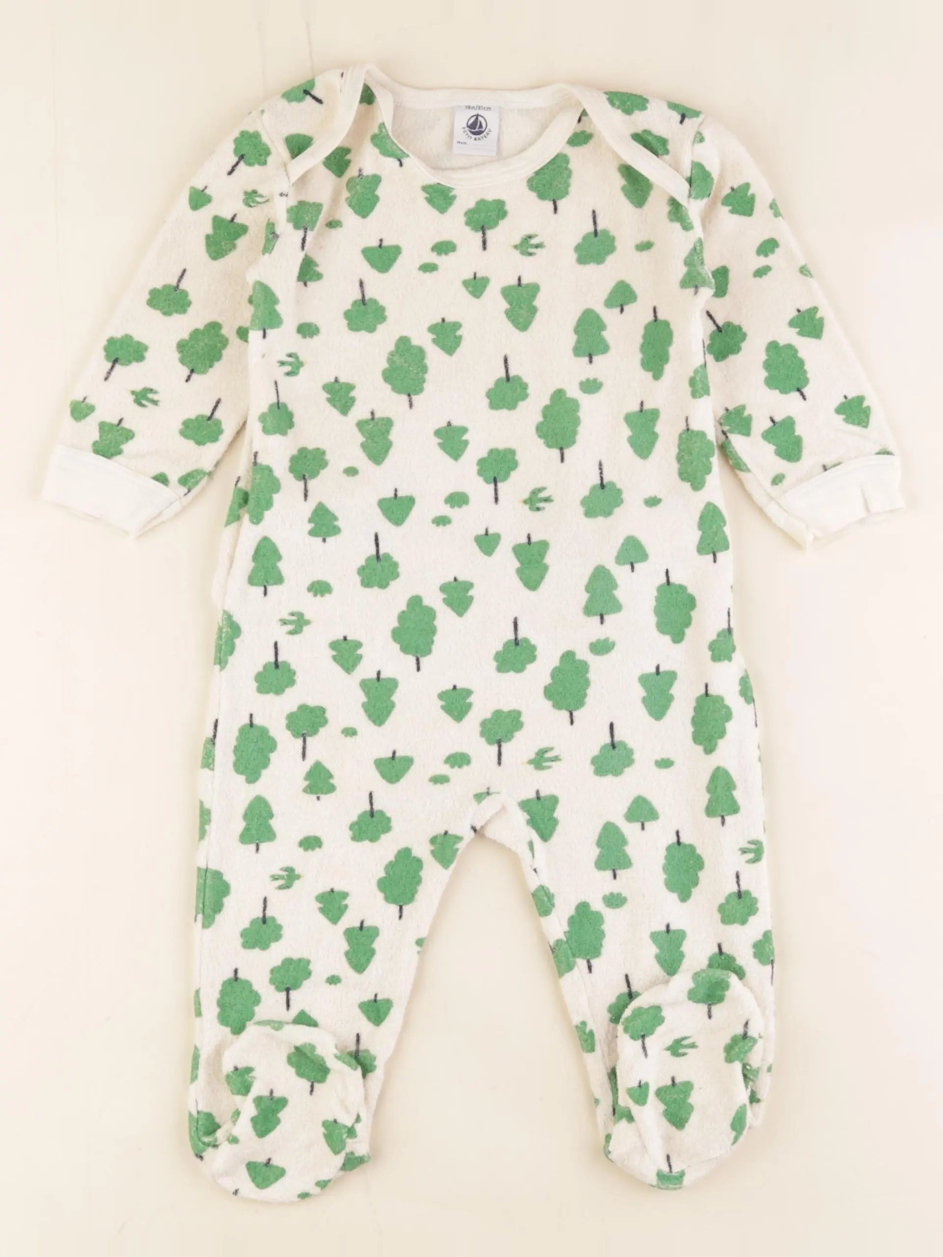 Petit Bateau - pyjama velours blanc, vert - 18 mois