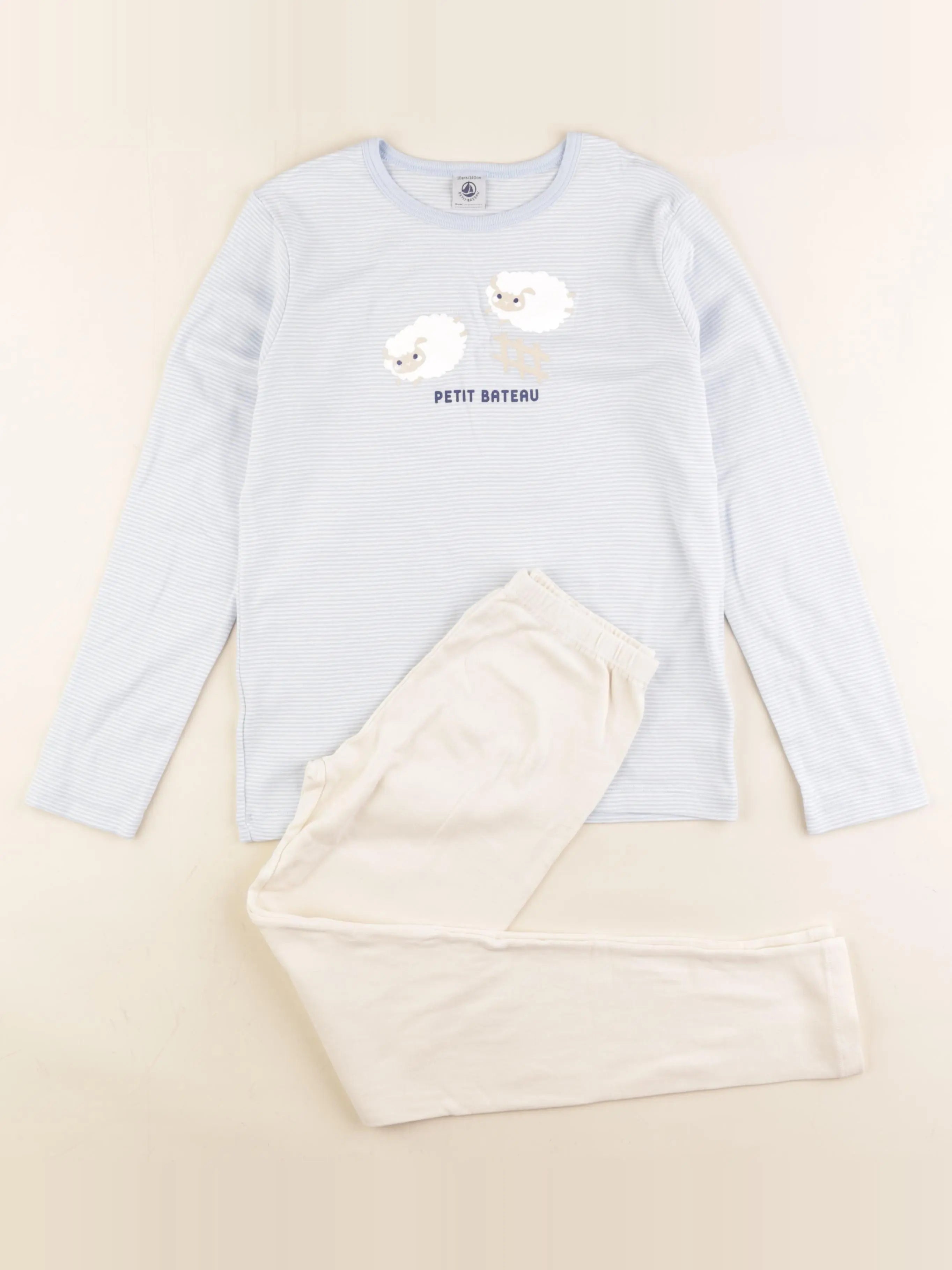 Petit Bateau - pyjama coton beige, bleu - 10 ans