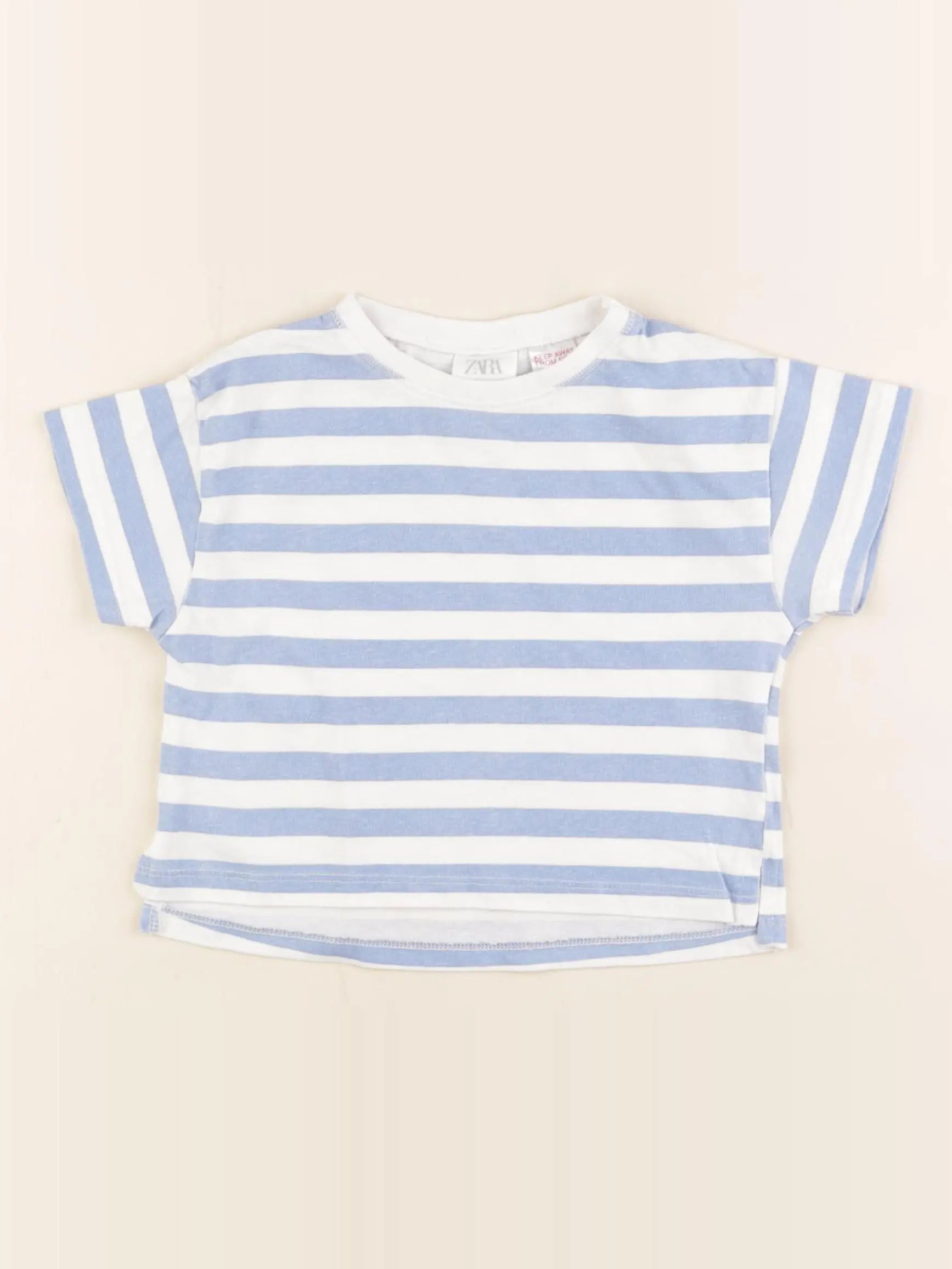 Zara - tee-shirt blanc, bleu - 6/9 mois
