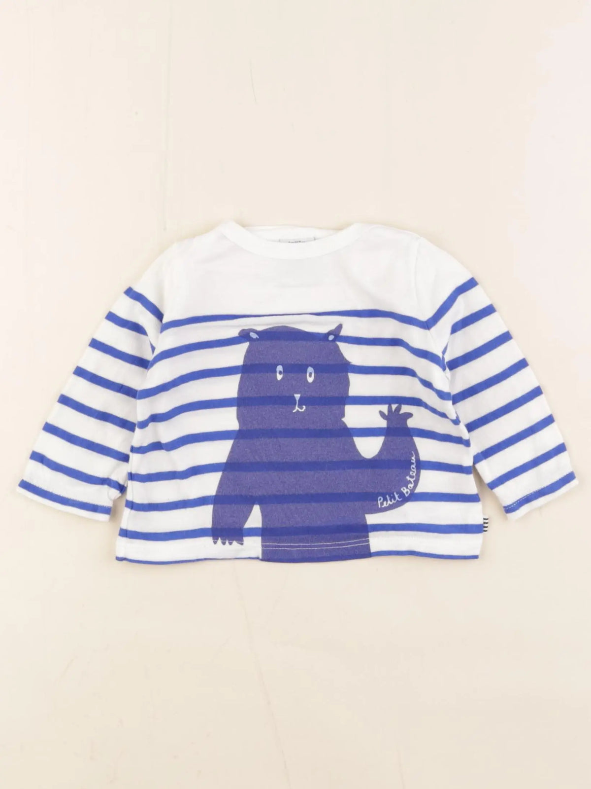 Petit Bateau - tee-shirt blanc, bleu - 6 mois
