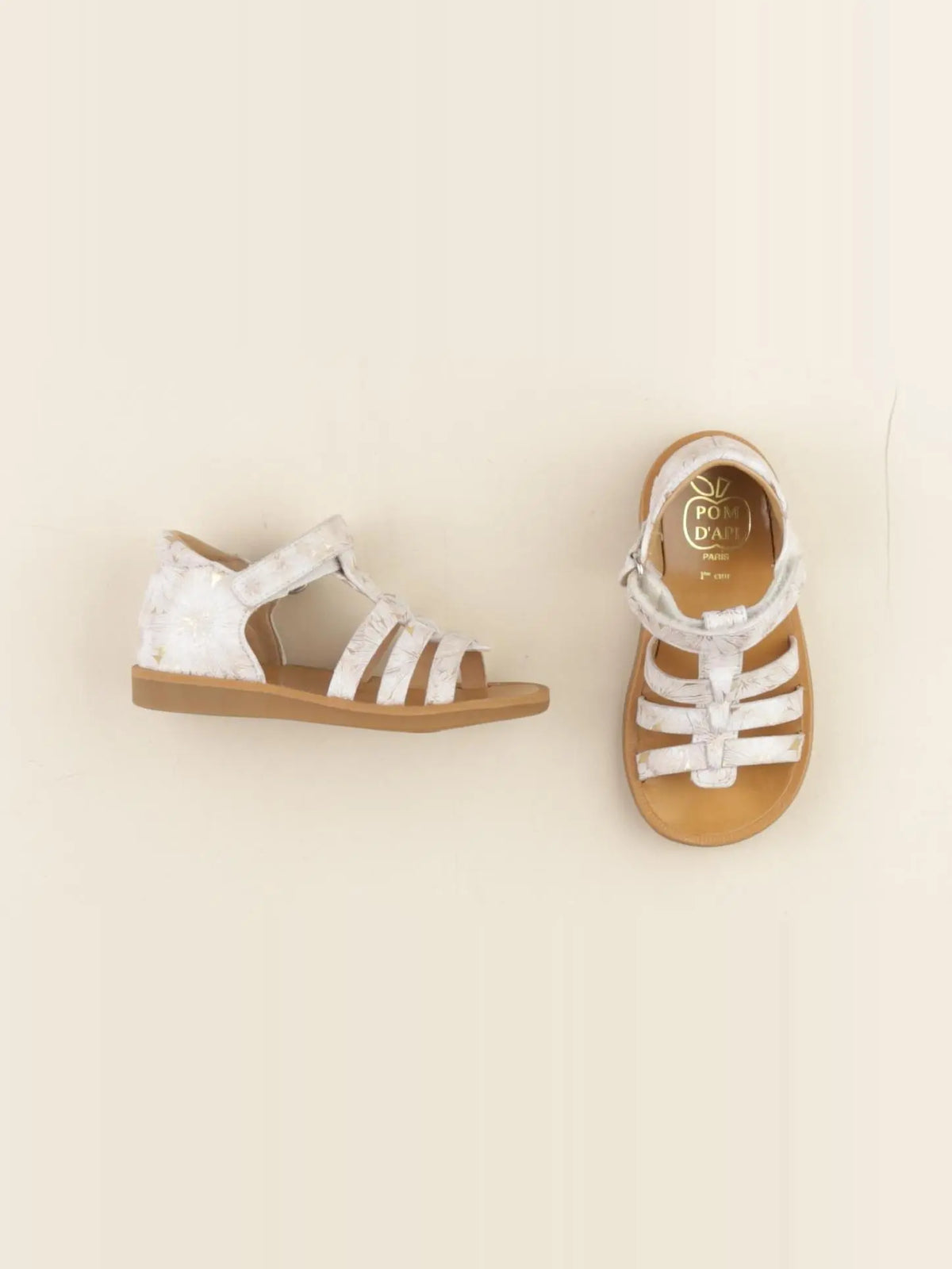 Pom d'Api - sandales blanc, or - pointure 24