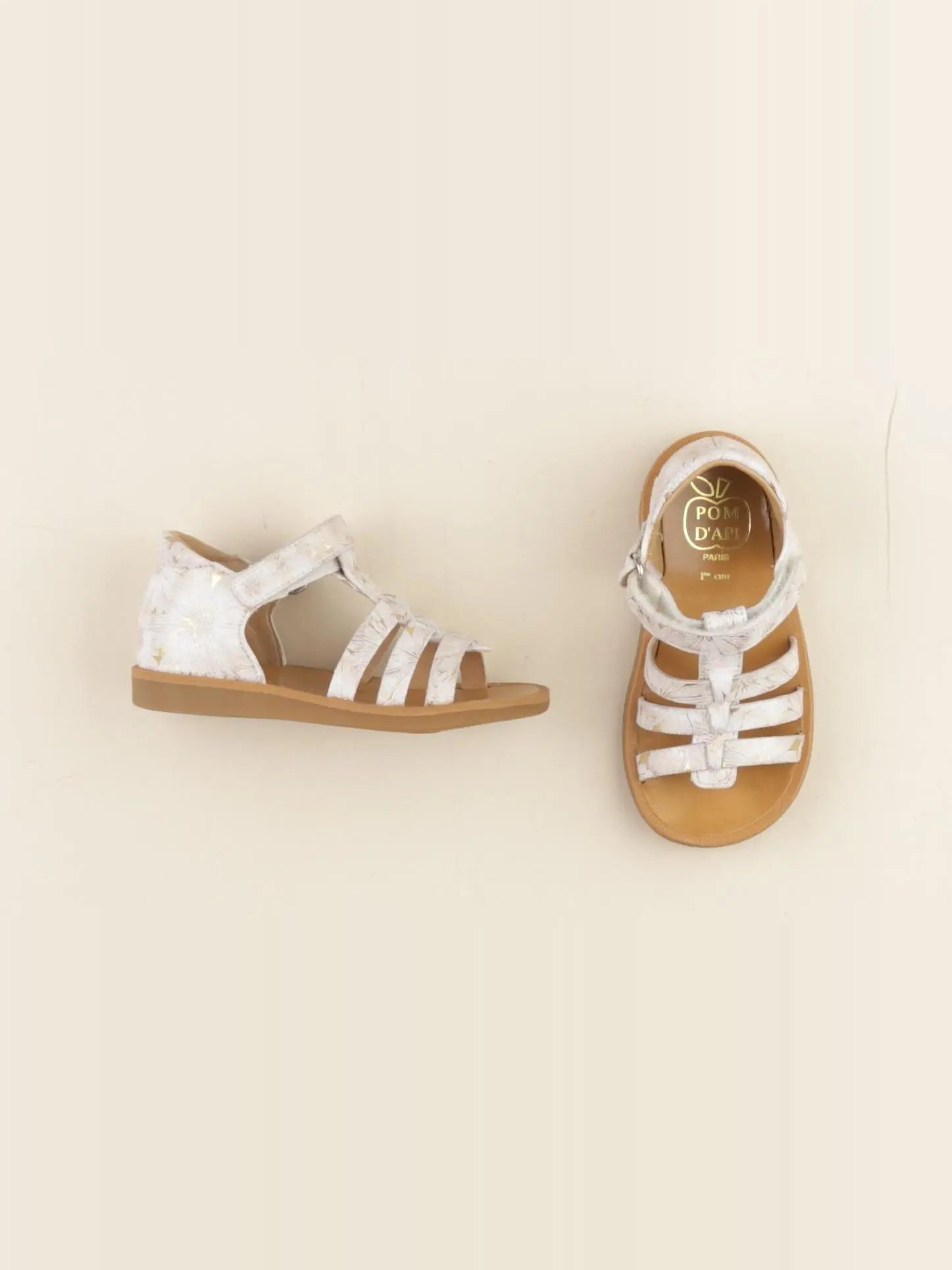 Pom d'Api - sandales blanc, or - pointure 24