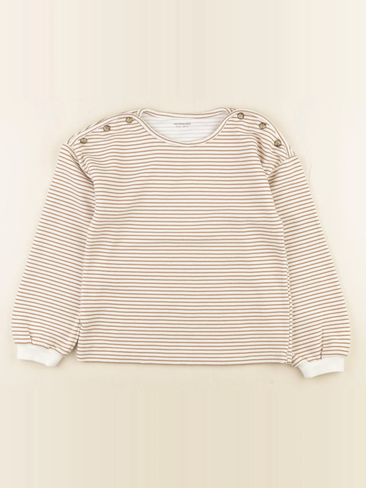 Vertbaudet - sweat beige, blanc - 8 ans