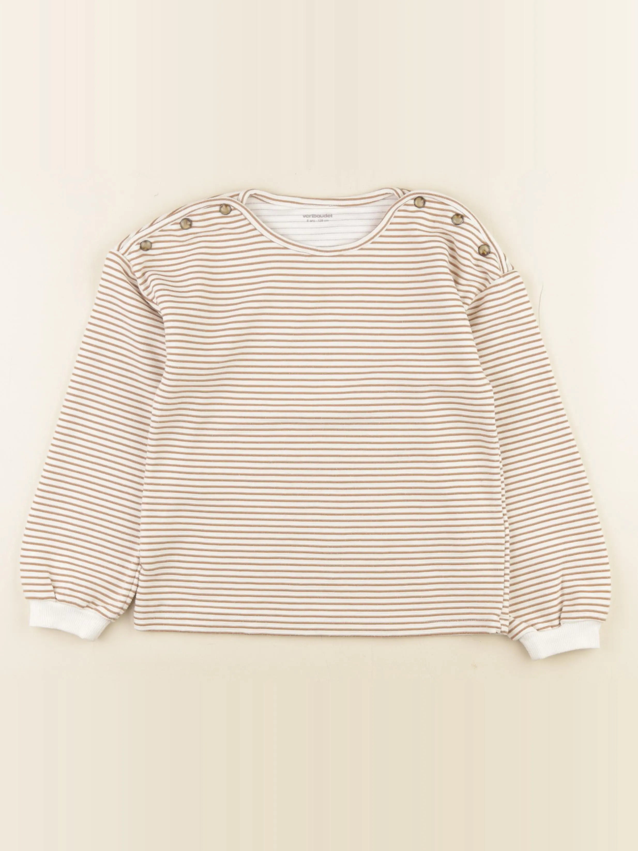 Vertbaudet - sweat beige, blanc - 8 ans