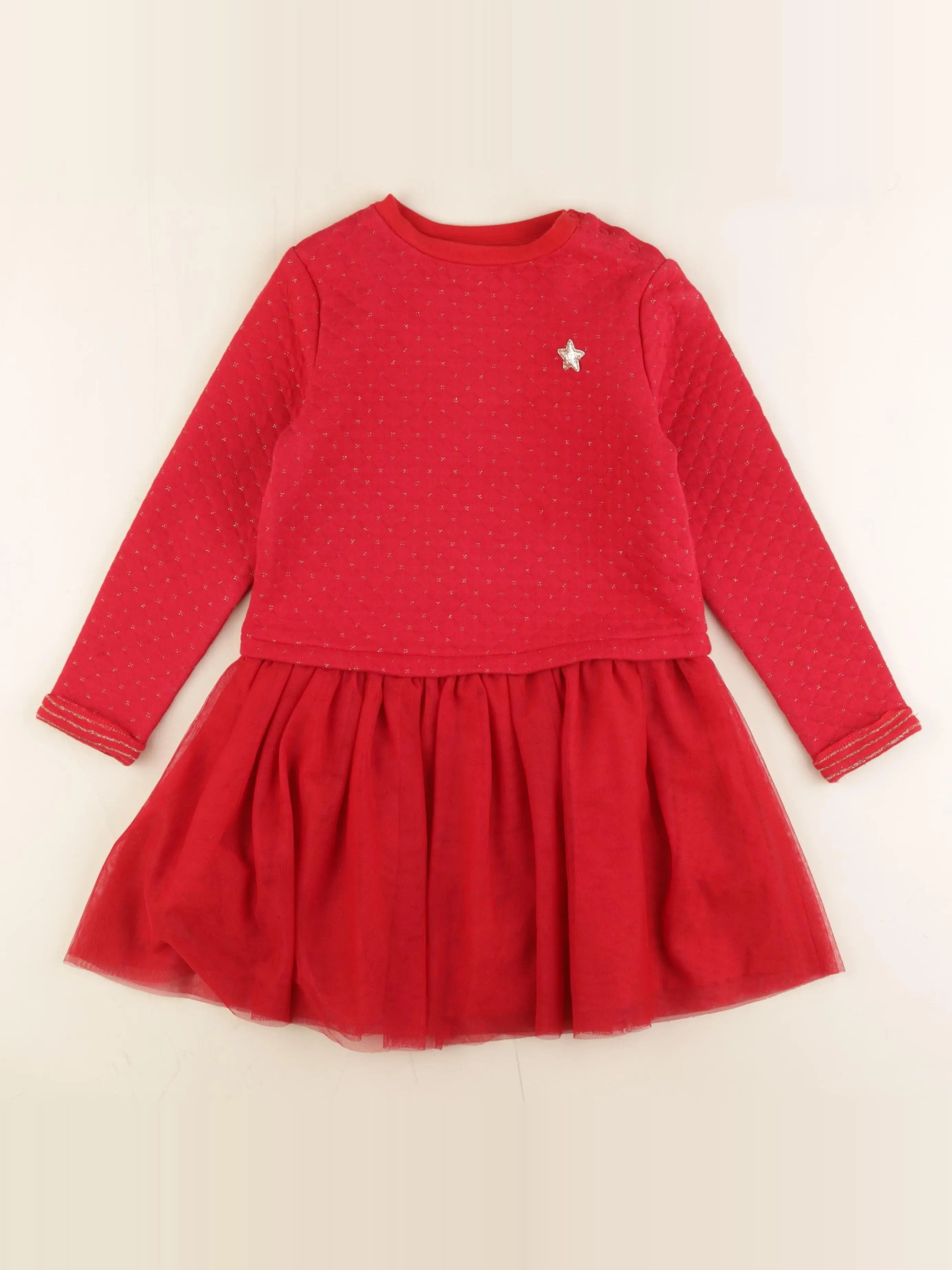 Vertbaudet - robe rouge, or - 7 ans