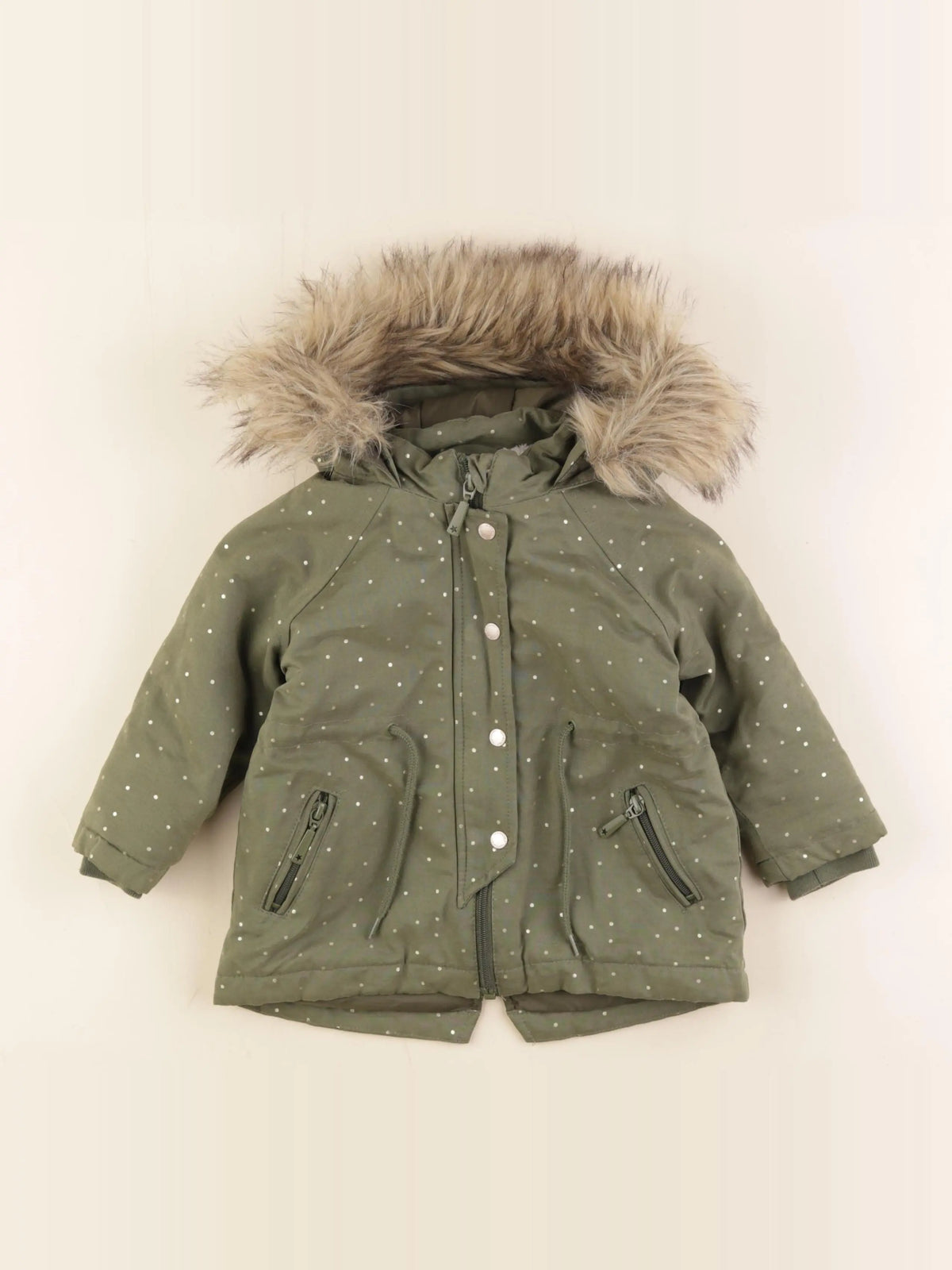Vertbaudet - parka vert, or - 2 ans
