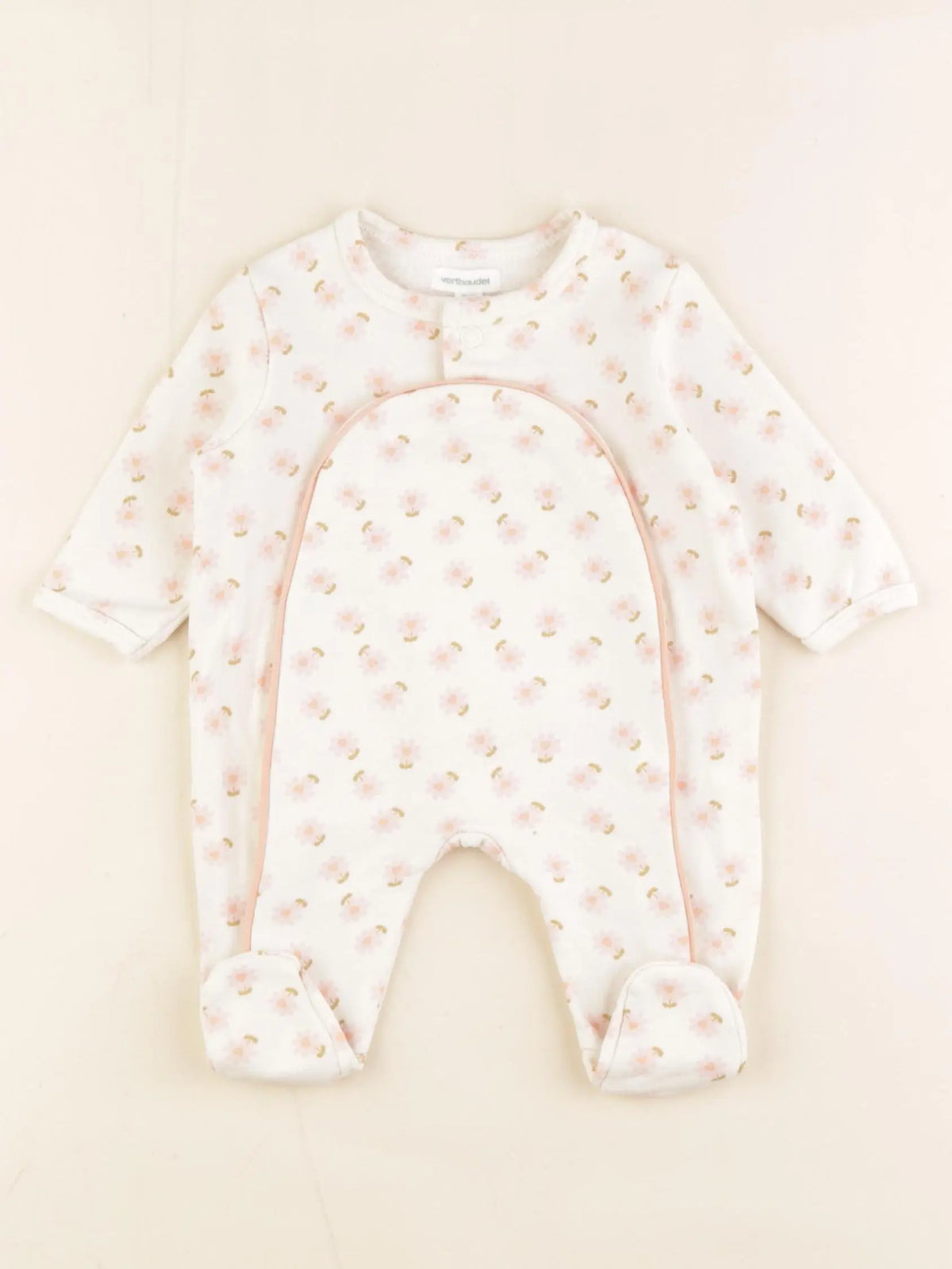 Vertbaudet - pyjama coton beige, rose - 1 mois
