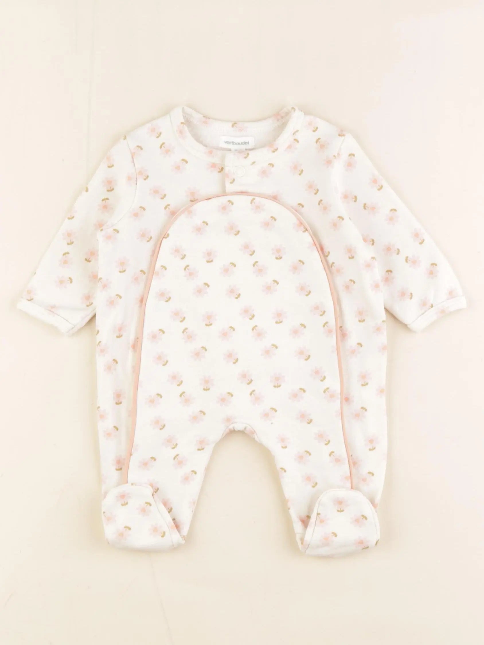 Vertbaudet - pyjama coton beige, rose - 1 mois
