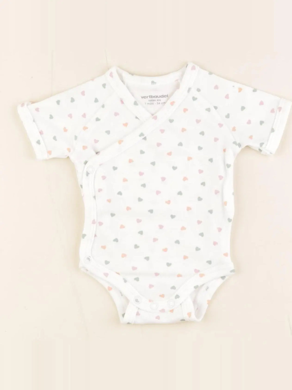 Vertbaudet - body coton rose, blanc - 1 mois