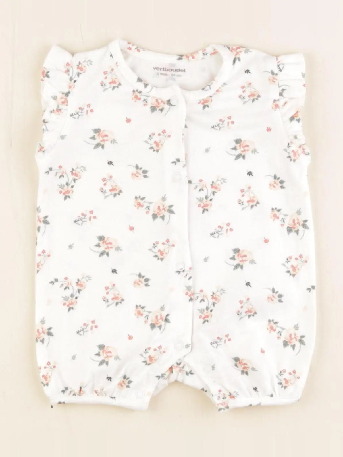 Vertbaudet - pyjama coton rose, blanc - 3 mois