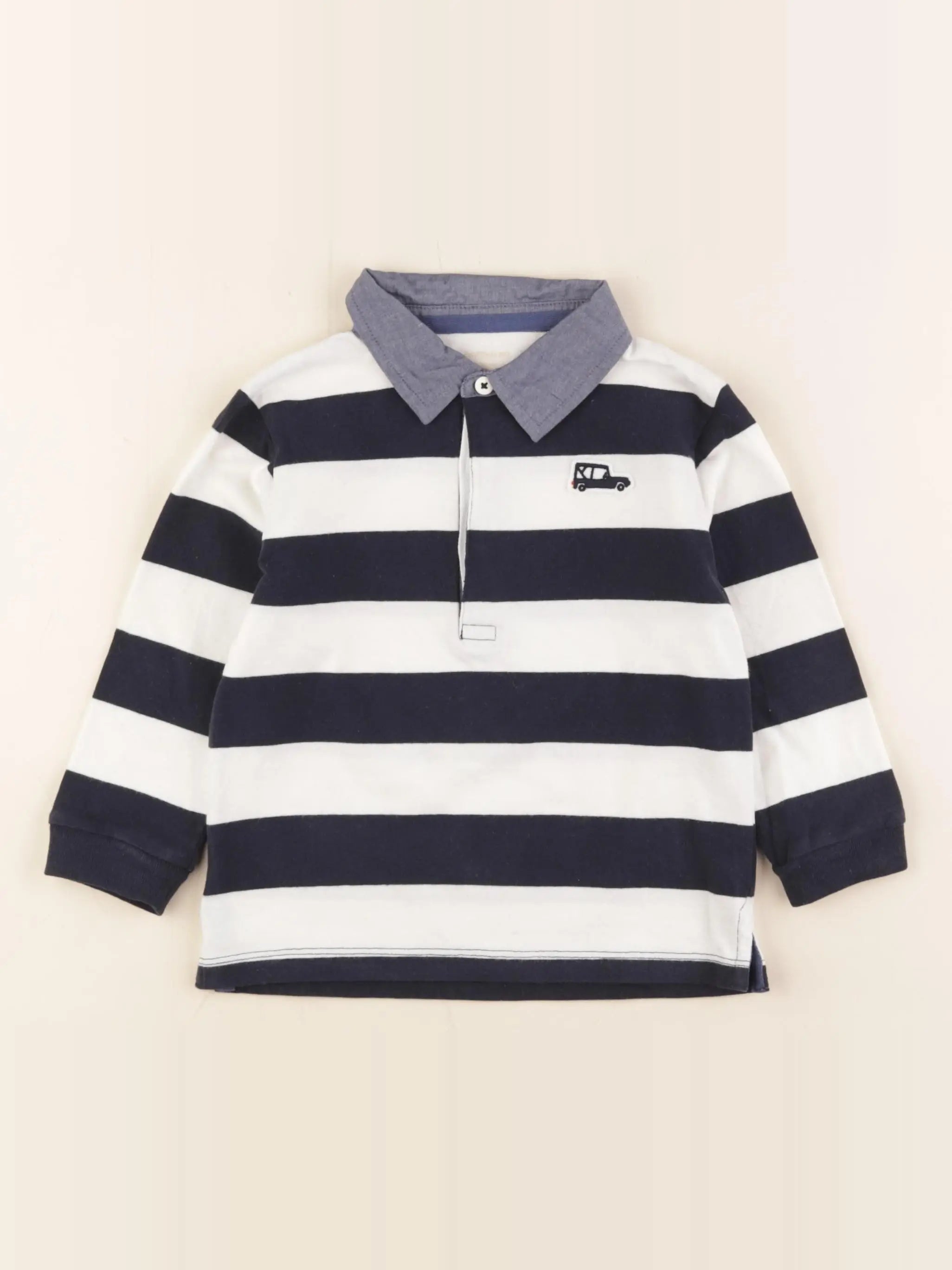 Boutchou - polo blanc, bleu - 24 mois
