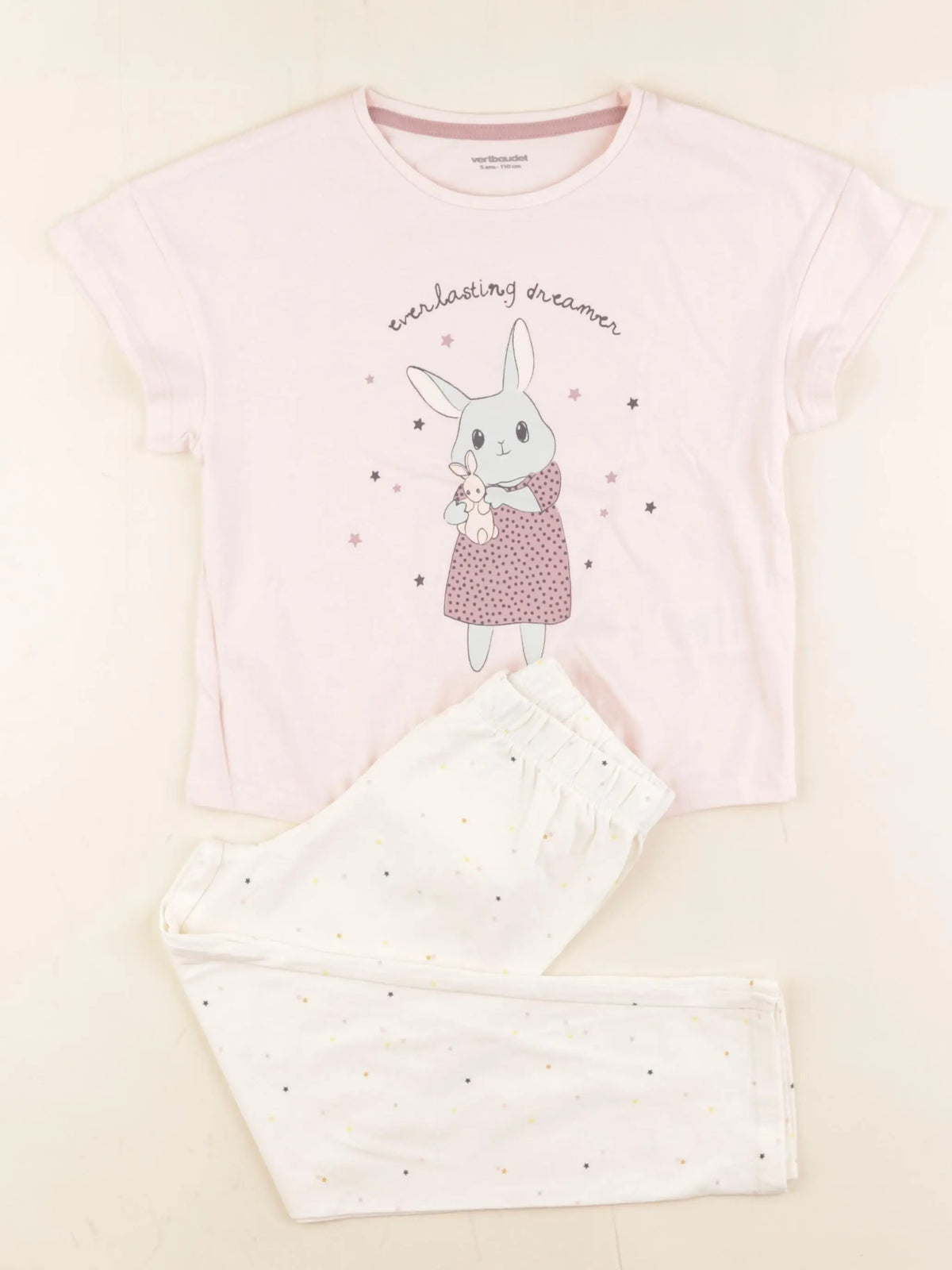 Vertbaudet - pyjama coton rose, beige - 5 ans