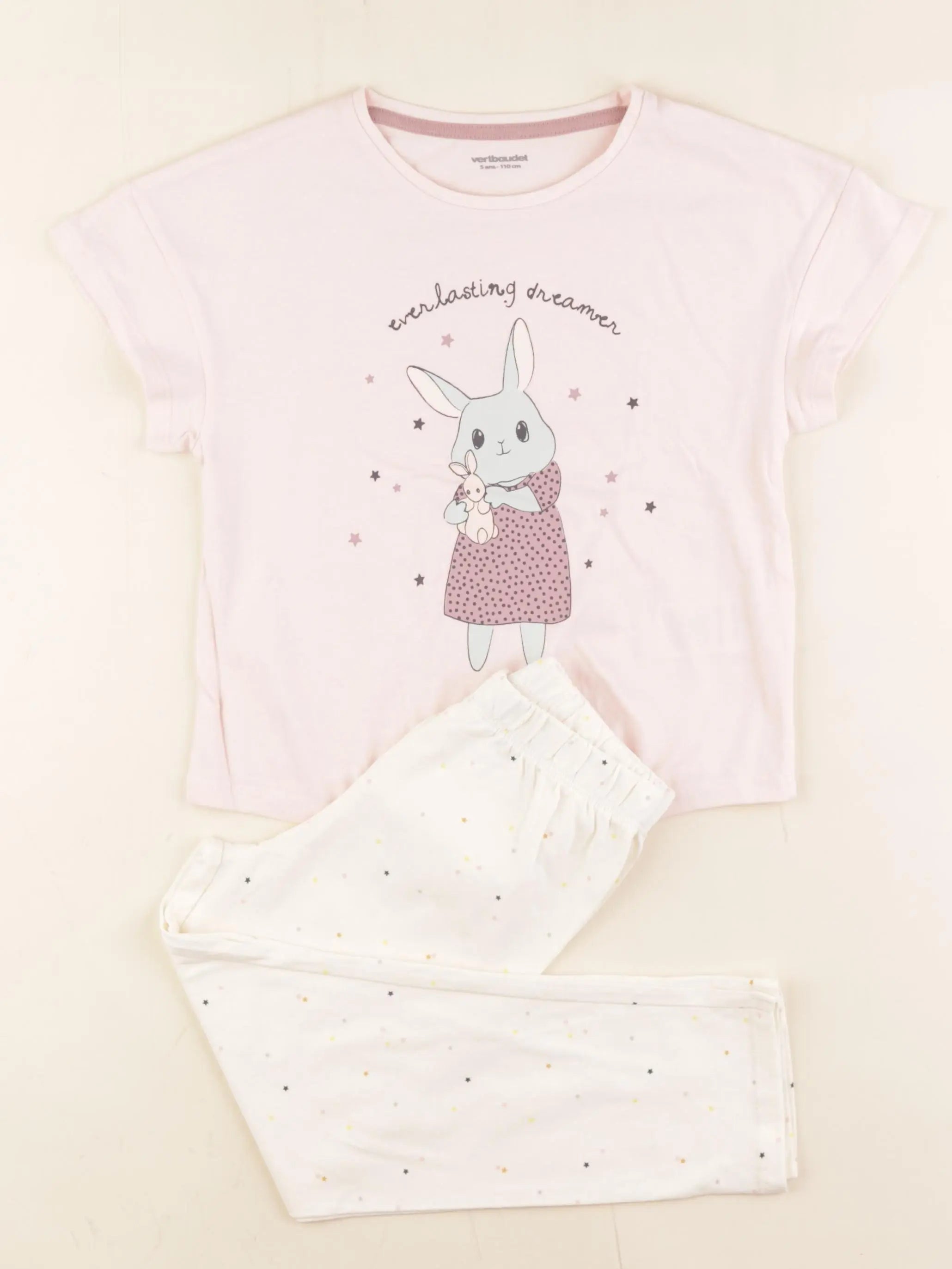 Vertbaudet - pyjama coton rose, beige - 5 ans