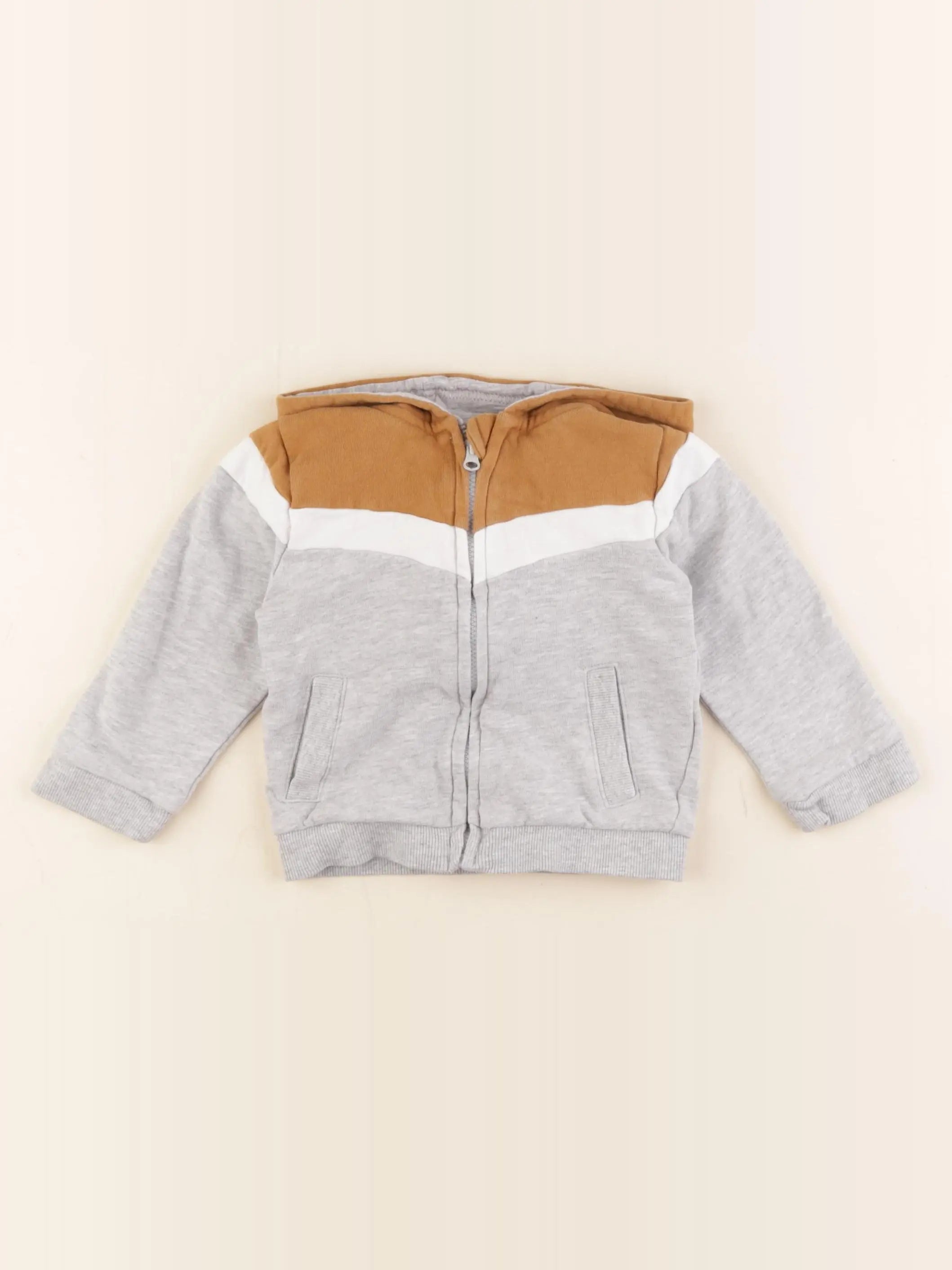 Vertbaudet - sweat gris, marron - 18 mois