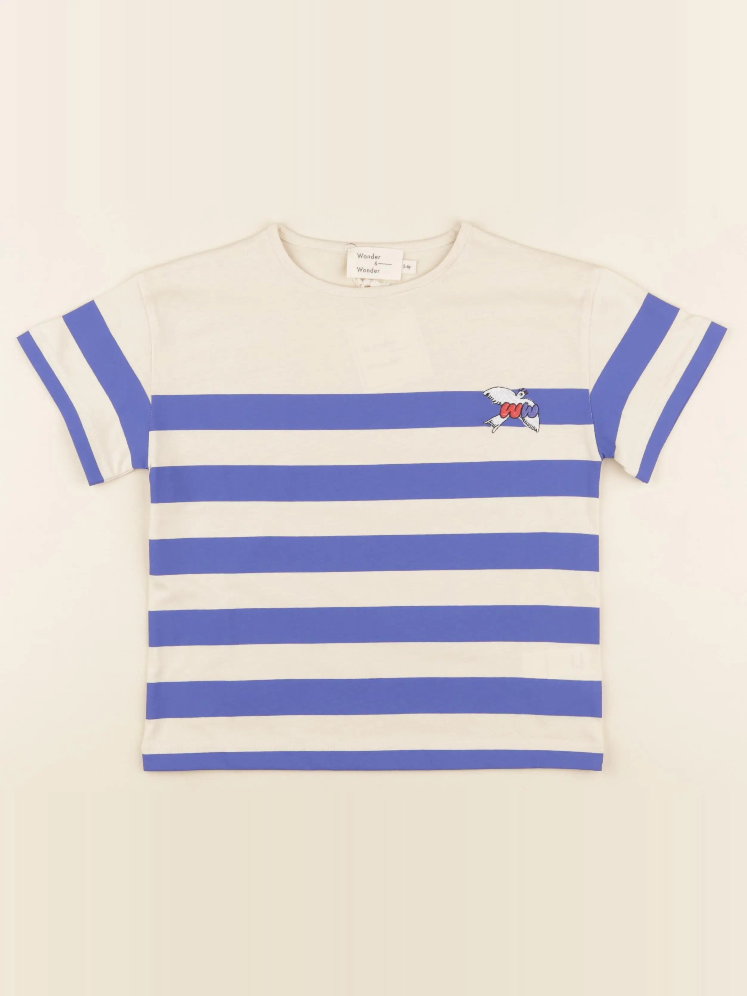 Tee-shirt beige, bleu