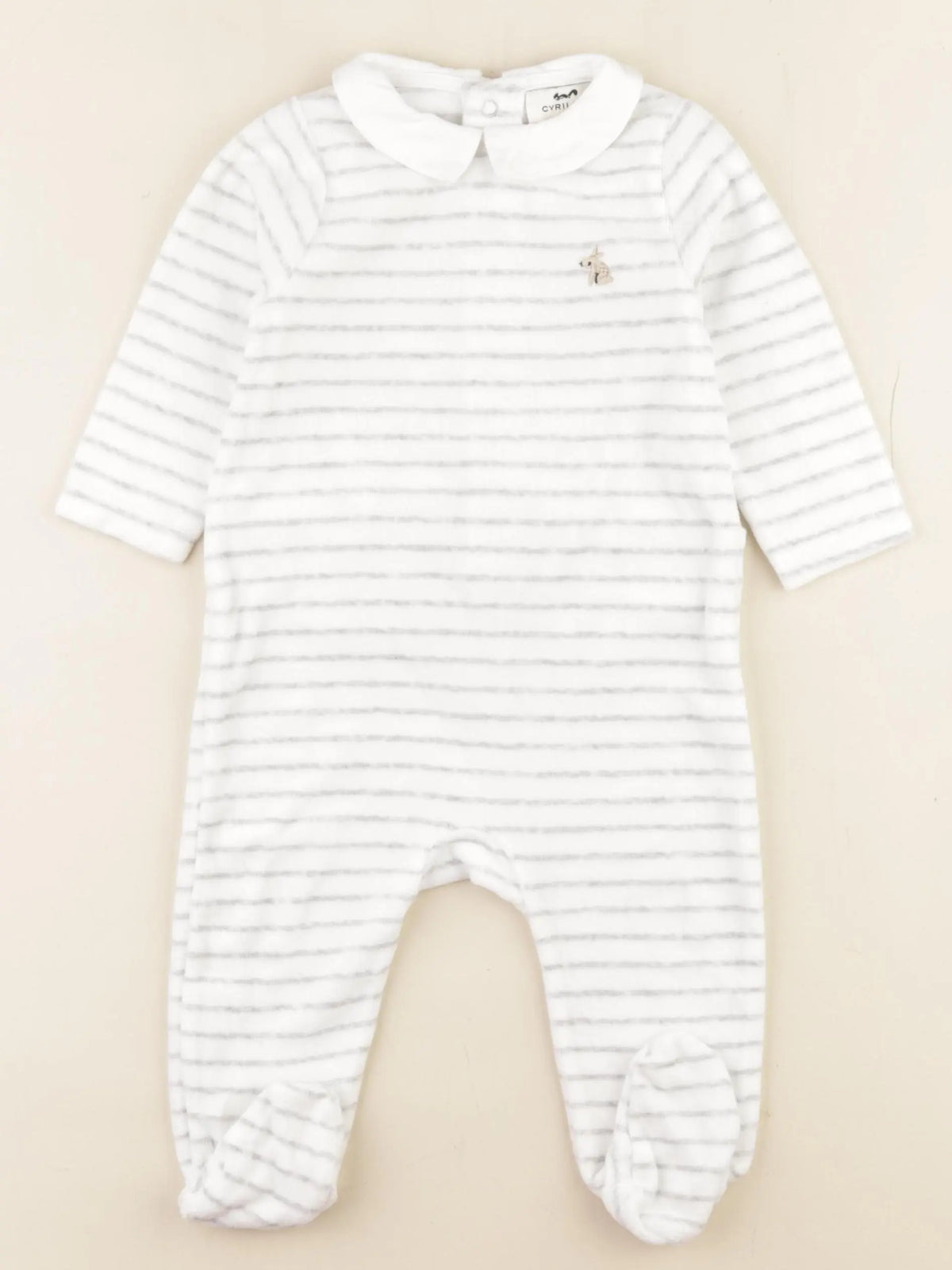 Cyrillus - pyjama velours blanc, gris - 12 mois