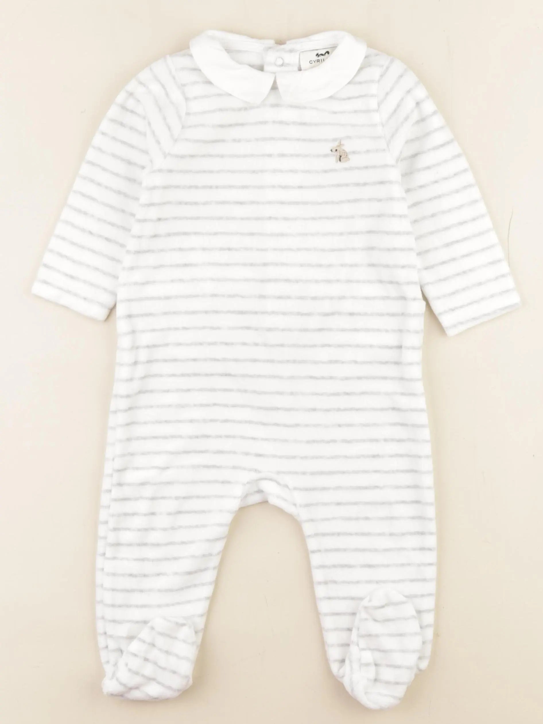 Cyrillus - pyjama velours blanc, gris - 12 mois