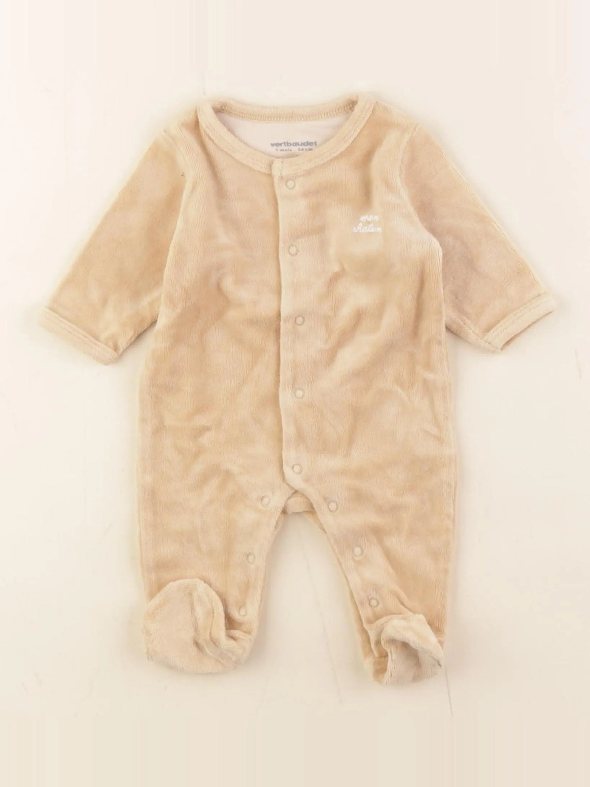 Vertbaudet - pyjama velours beige - 1 mois