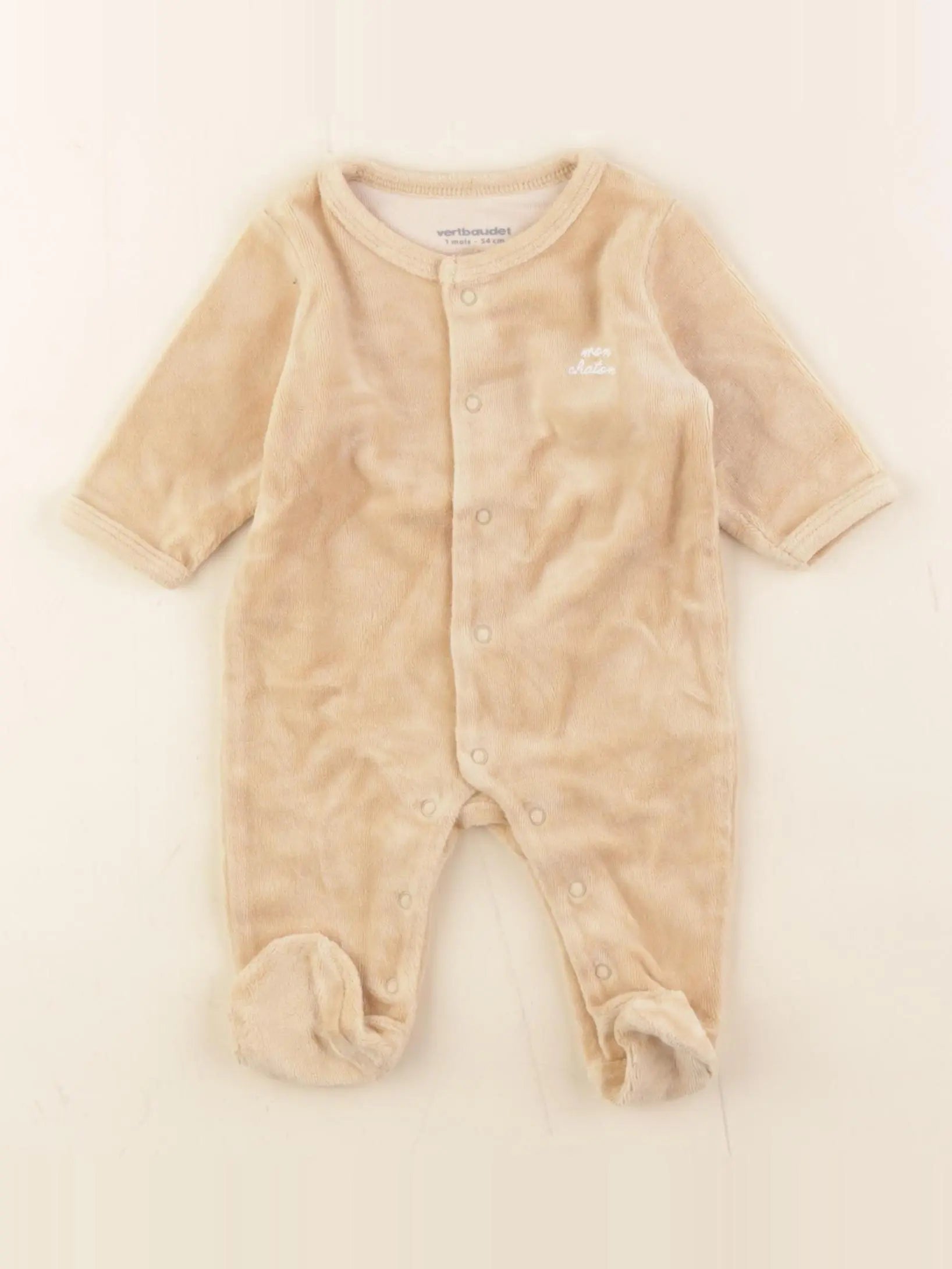 Vertbaudet - pyjama velours beige - 1 mois