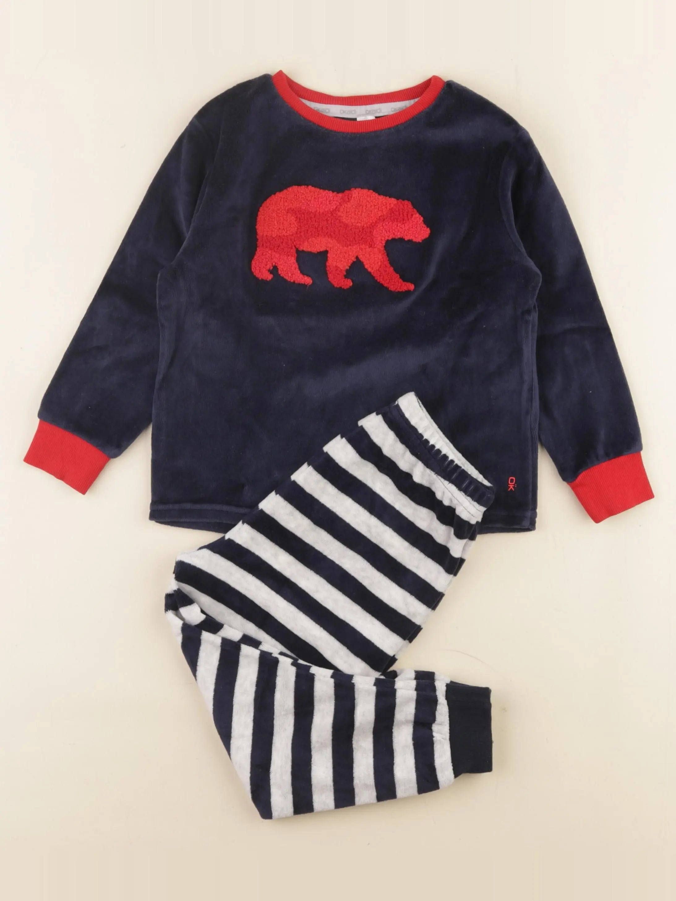 Okaidi - pyjama velours bleu, rouge - 3 ans