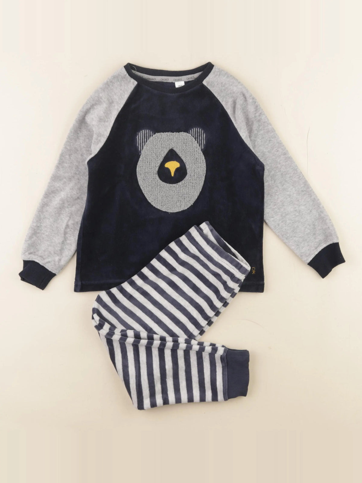 Okaidi - pyjama velours gris, bleu - 3 ans