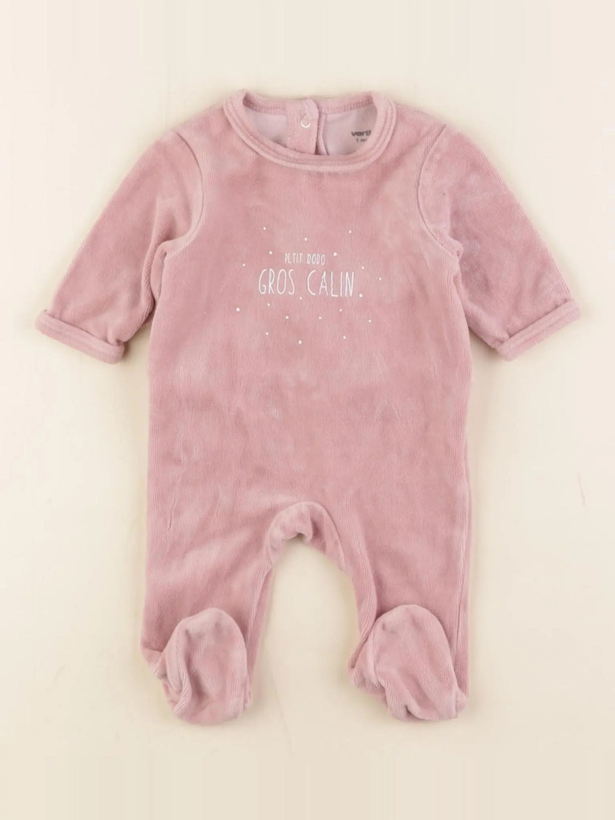 Vertbaudet - pyjama velours rose - 1 mois